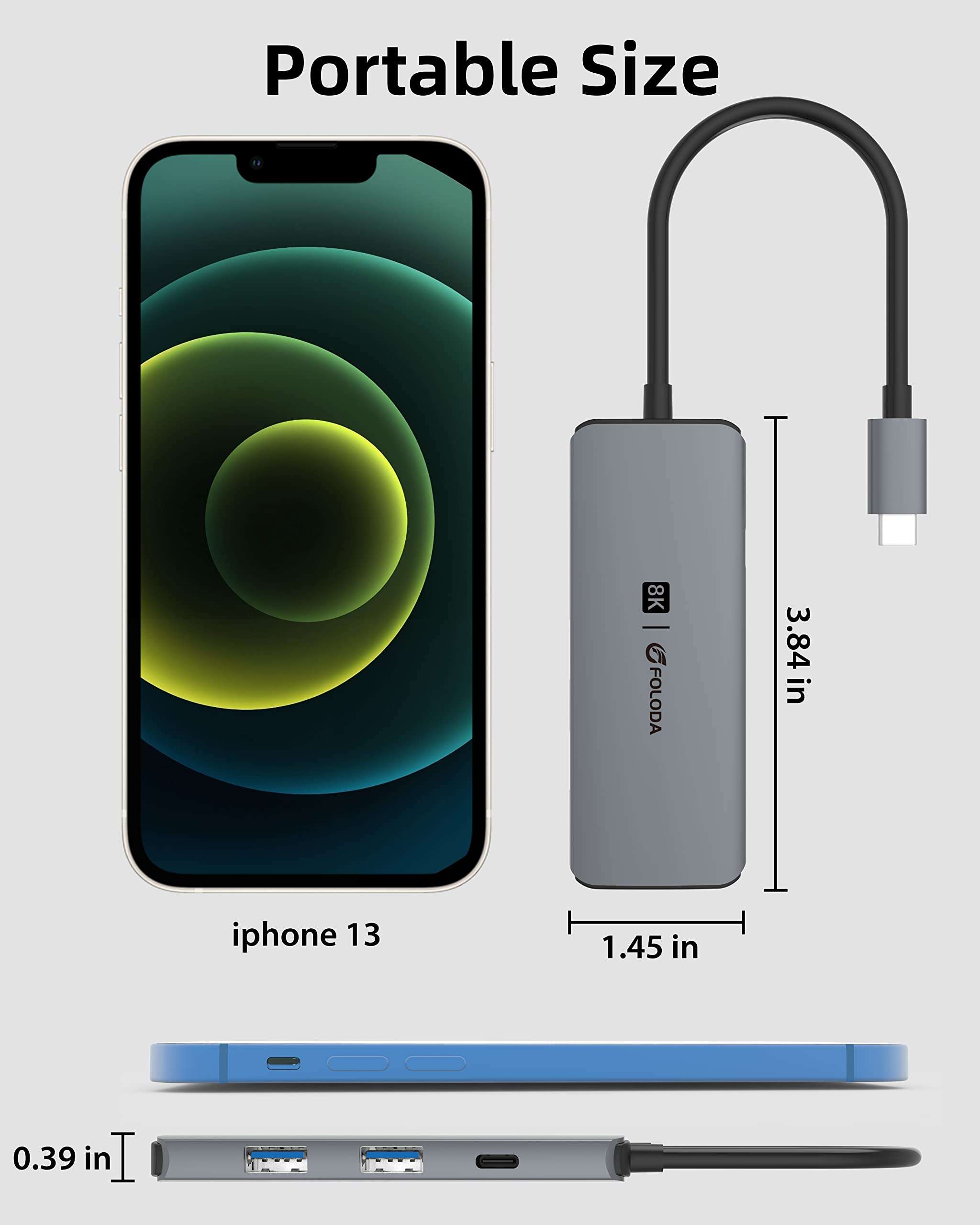 8K USB C HDMI Hub, Steam Deck Dock, USB C Adapter with 8K@30Hz, 4K@120Hz/60Hz/30Hz Ultra HDR Display, PD 100W, USB 3.0 * 2 for Steam Deck, MacBook Pro, Laptop with Thunderbolt4/3, Type C Connector 6