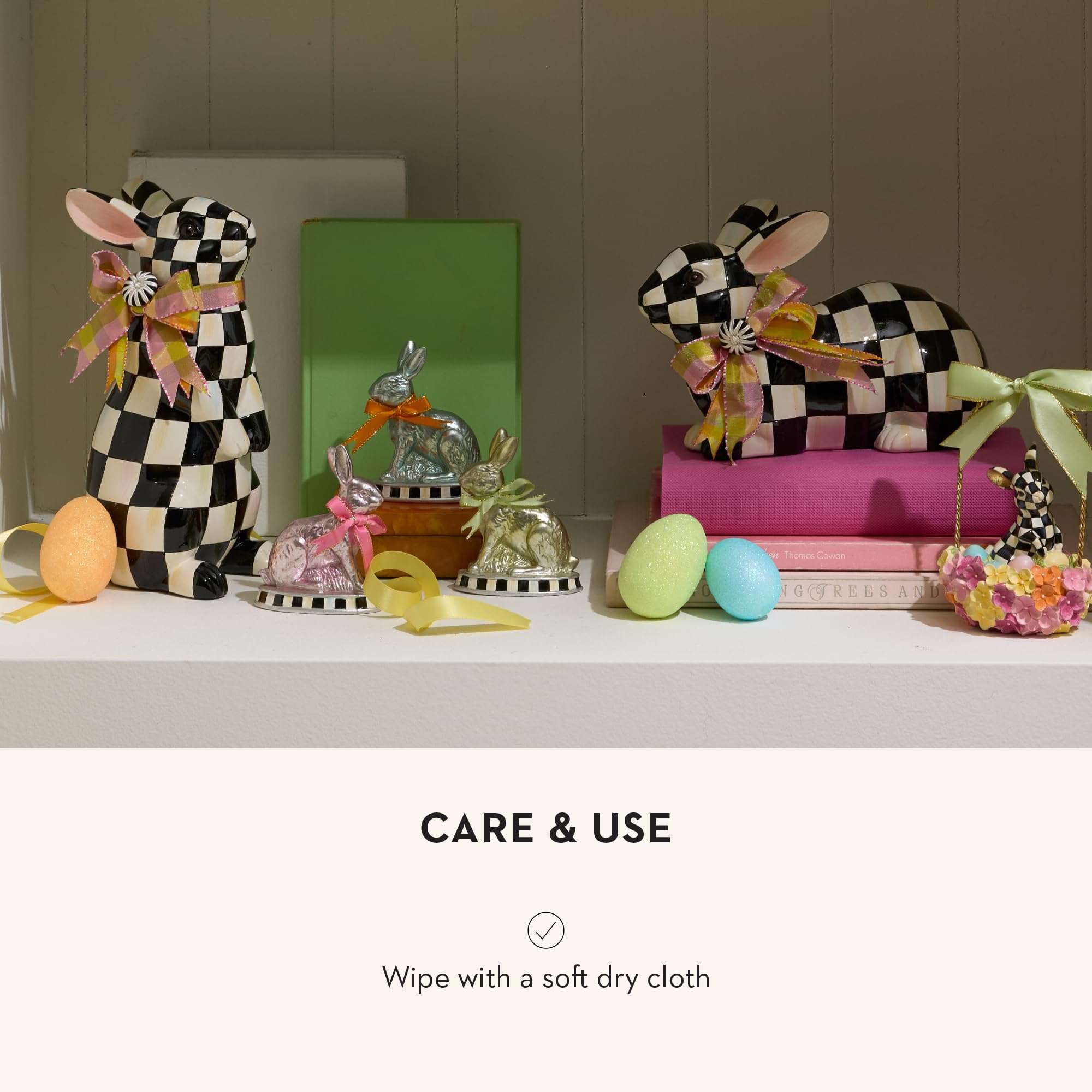 MACKENZIE-CHILDS Bunny Figurine, Rabbit Figurine Decoration for Spring, Resting, Courtly Check 6