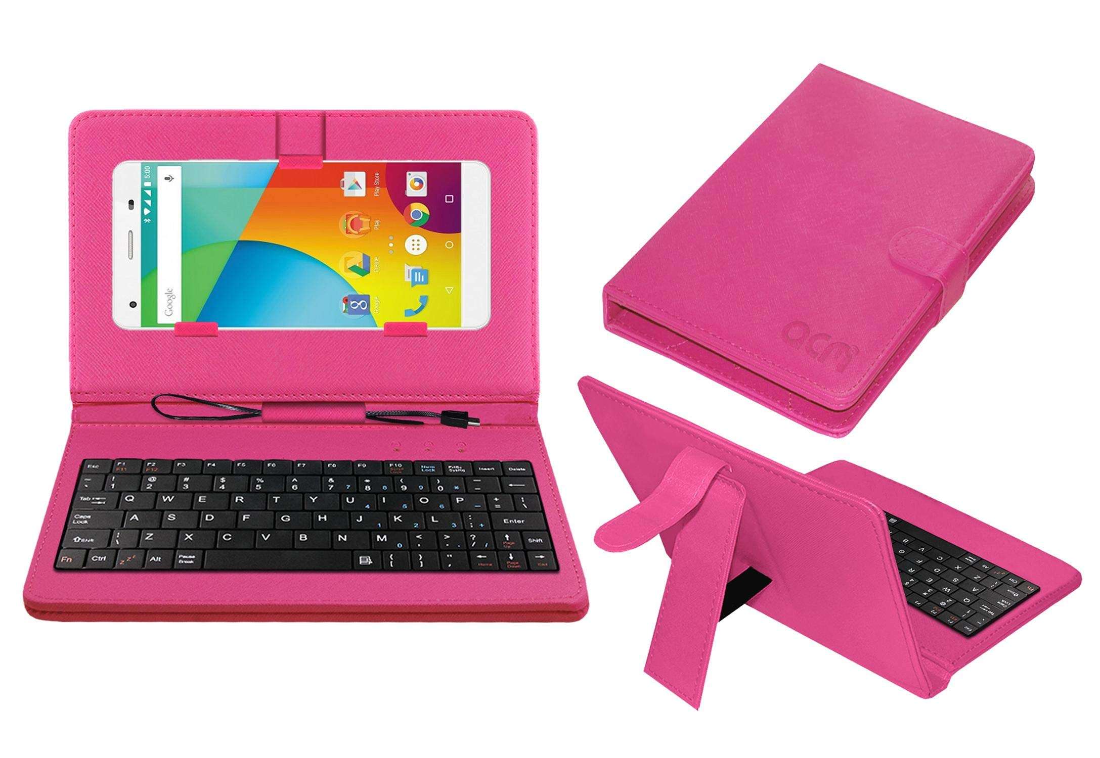 Acm Keyboard Case Compatible with Lava Pixel V1 Mobile Flip Cover Stand Direct Plug & Play Device for Study & Gaming Pink