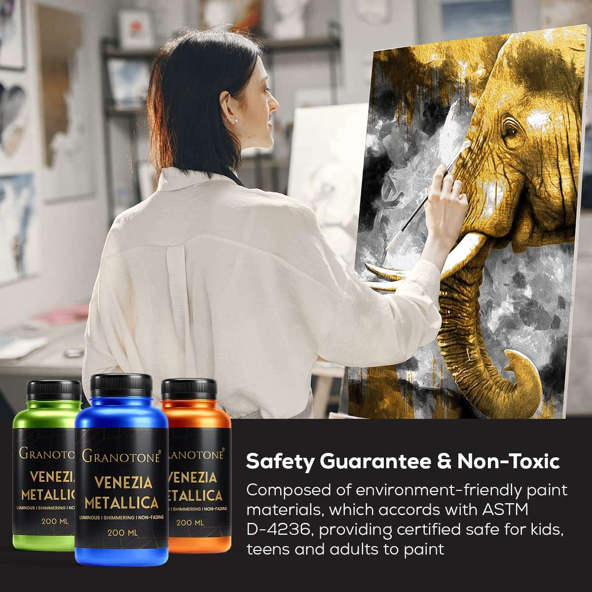 GRANOTONE Venezia Metallic Acrylic Paint Antique Gold Colour 200 ml Extra Sheen Multi Surface Non Fading Non Toxic Indoor Outdoor for Artists Hobbyists and Kids Made in India 5
