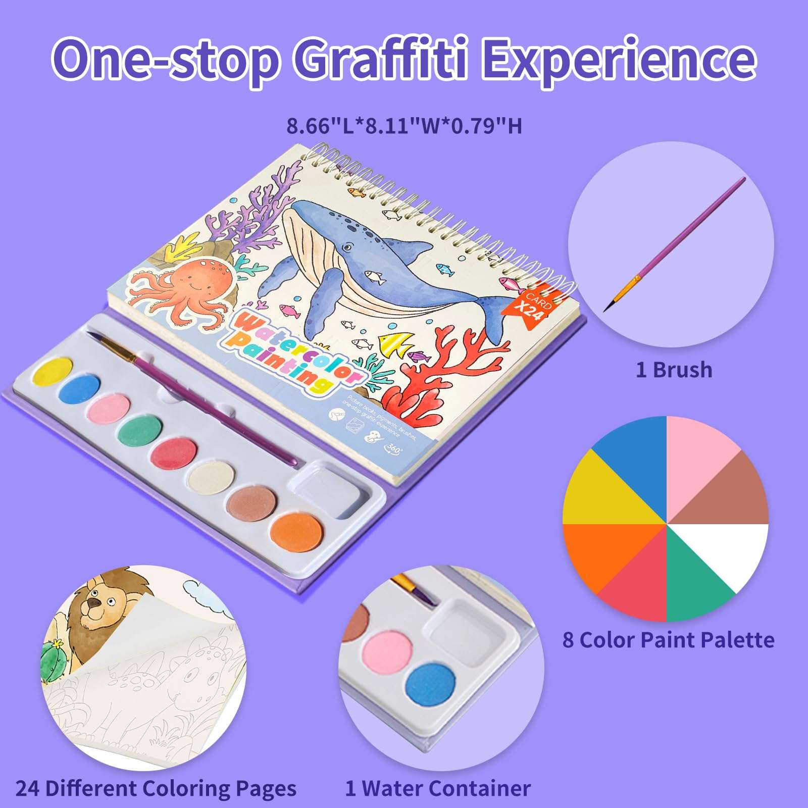 Cavnewt Watercolor Coloring Books for Kids Ages 4-8, Mess Free Watercolor Painting Book, Paint with Water Books for Toddlers, Travel Activities Arts Party Favors Birthday Gifts for Kids Girls & Boys 3