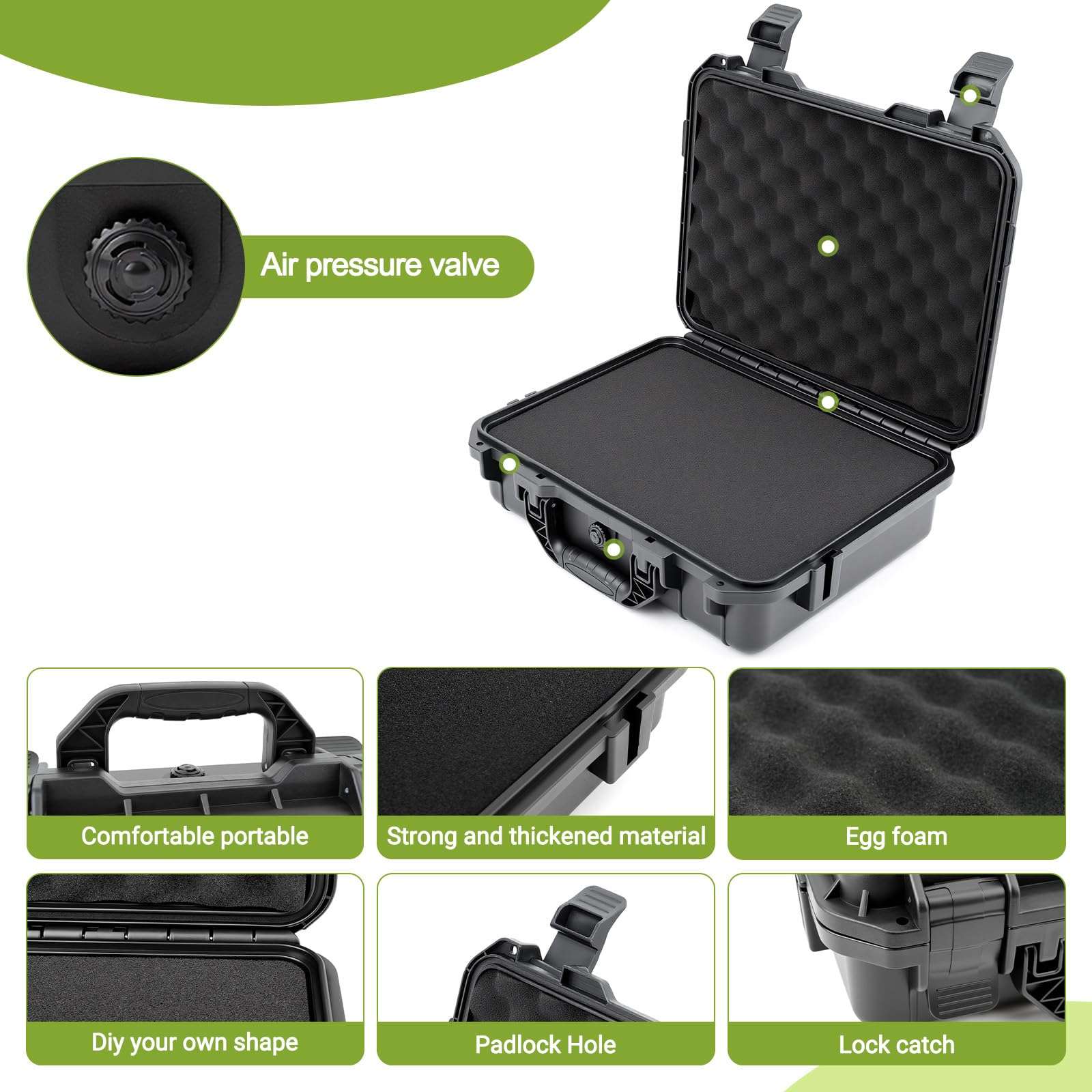 NineLeaf Waterproof Hard Case with DIY Customizable Foam Insert Portable Protective Case with Knife for Camera Drones Equipments Tools Test Instruments 14.3 x 11.4 x 4.5 Inch (Black) 4