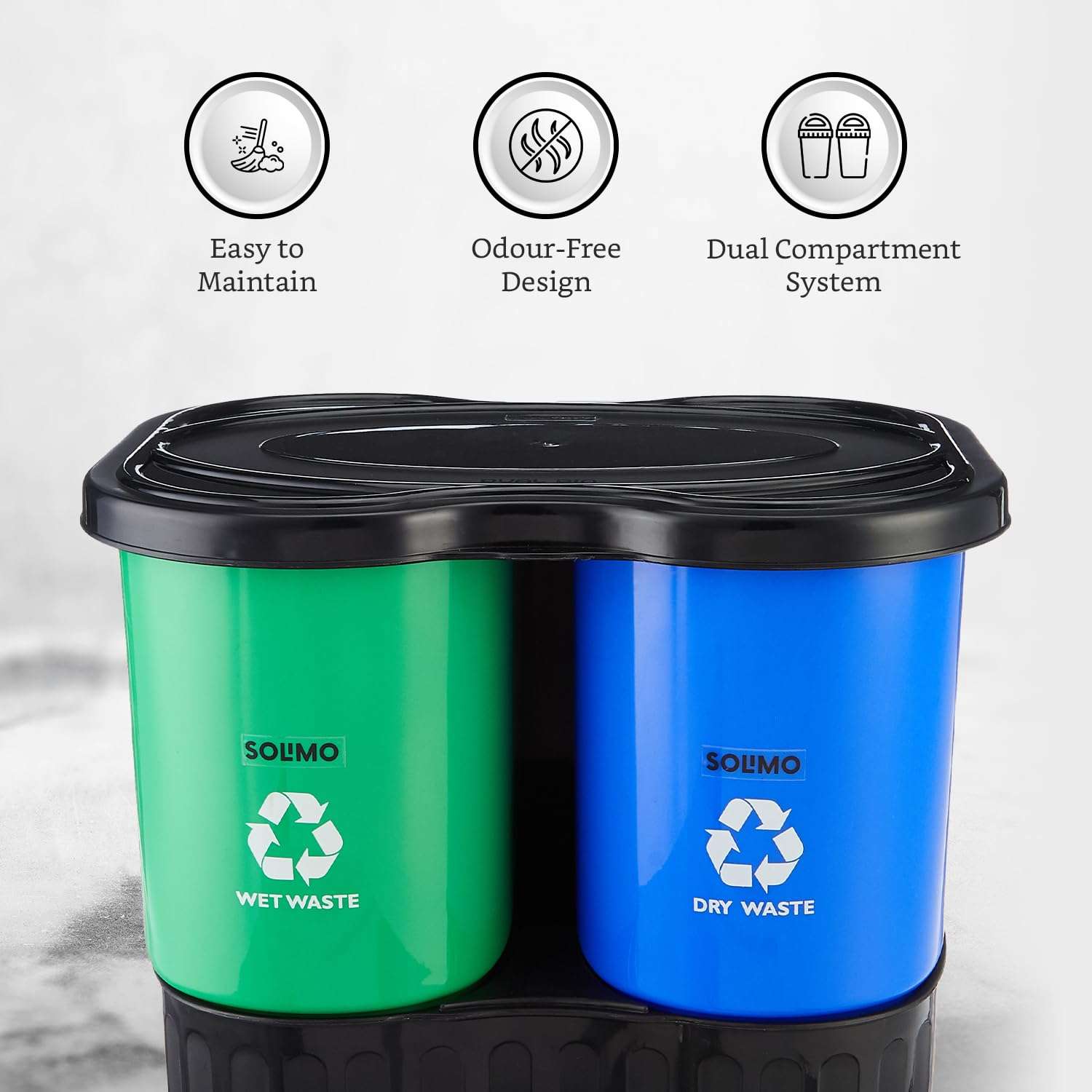 Amazon Brand - Solimo Plastic Oval Step-On Pedal 2-In-1 Dual Dustbin With Lid-15.4 Liters|Green&Blue 3