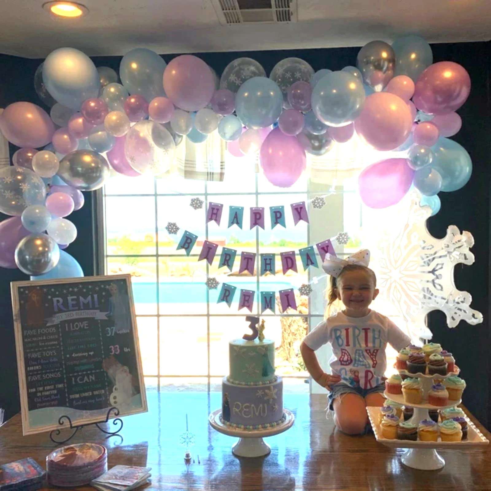 Frozen Balloon Garland Arch Kit, 103Pcs Pearl Purple Blue White Metallic Silver Snowflake Latex Balloons Garland for Christmas Winter Wonderland Theme Princess Birthday Baby Shower Party Decorations 6