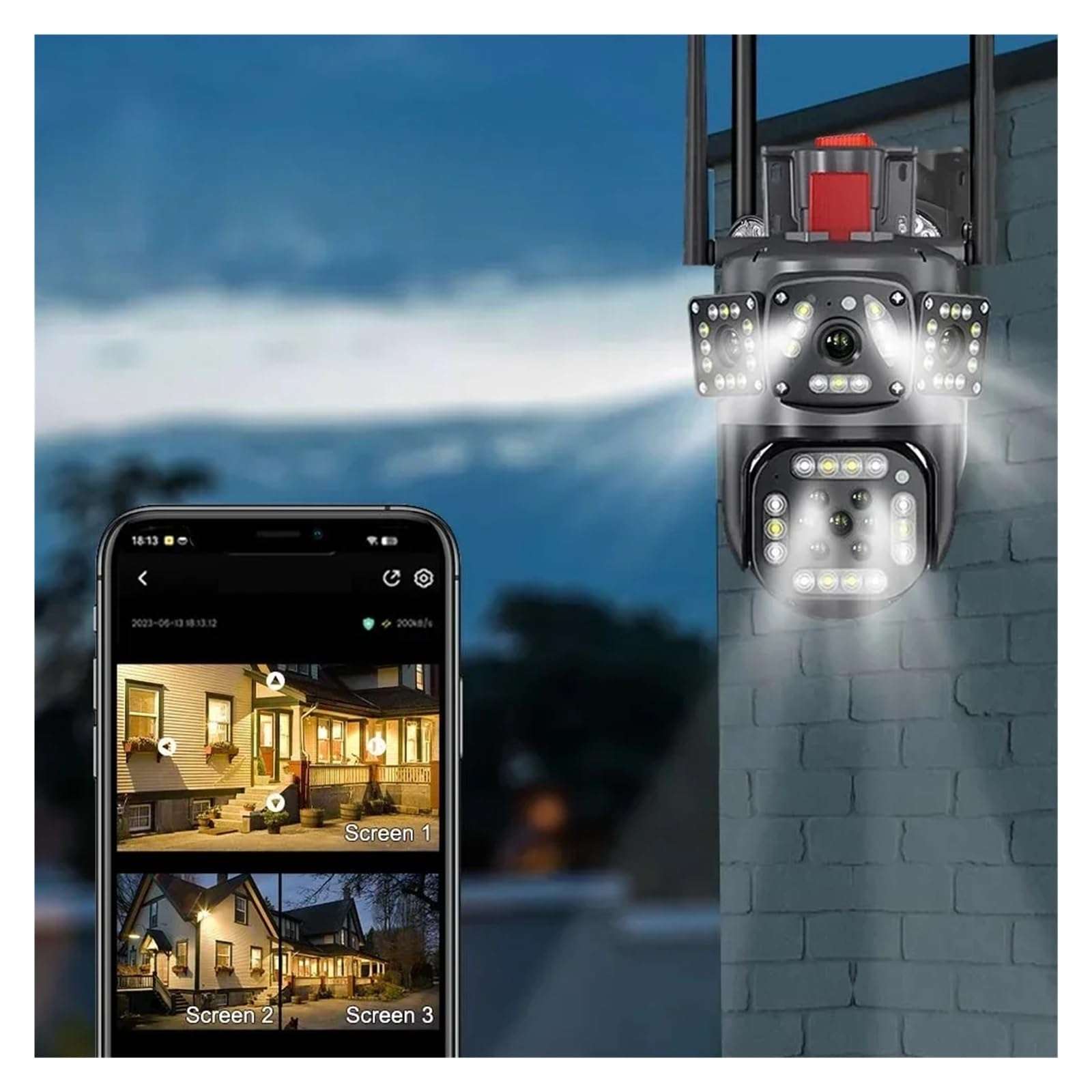 QDVOPHZA 6MP Security Camera WiFi Wireless Outdoor Three Lens IP Cam Home Protection Auto Tracking CCTV Video Surveillance(E/U,6MP 128G) 5