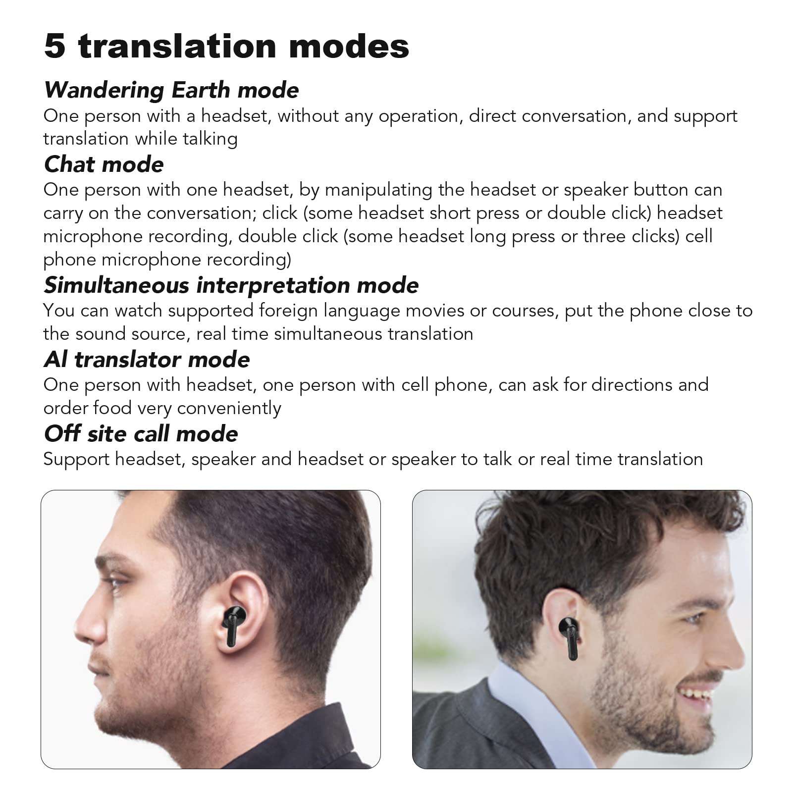 Sanpyl Language Translator Earbuds, 84 Languages 5 Translation Modes, Bluetooth 5.1 Real Time Simultaneous Translation, Bluetooth Translator for Travel (Black) 3