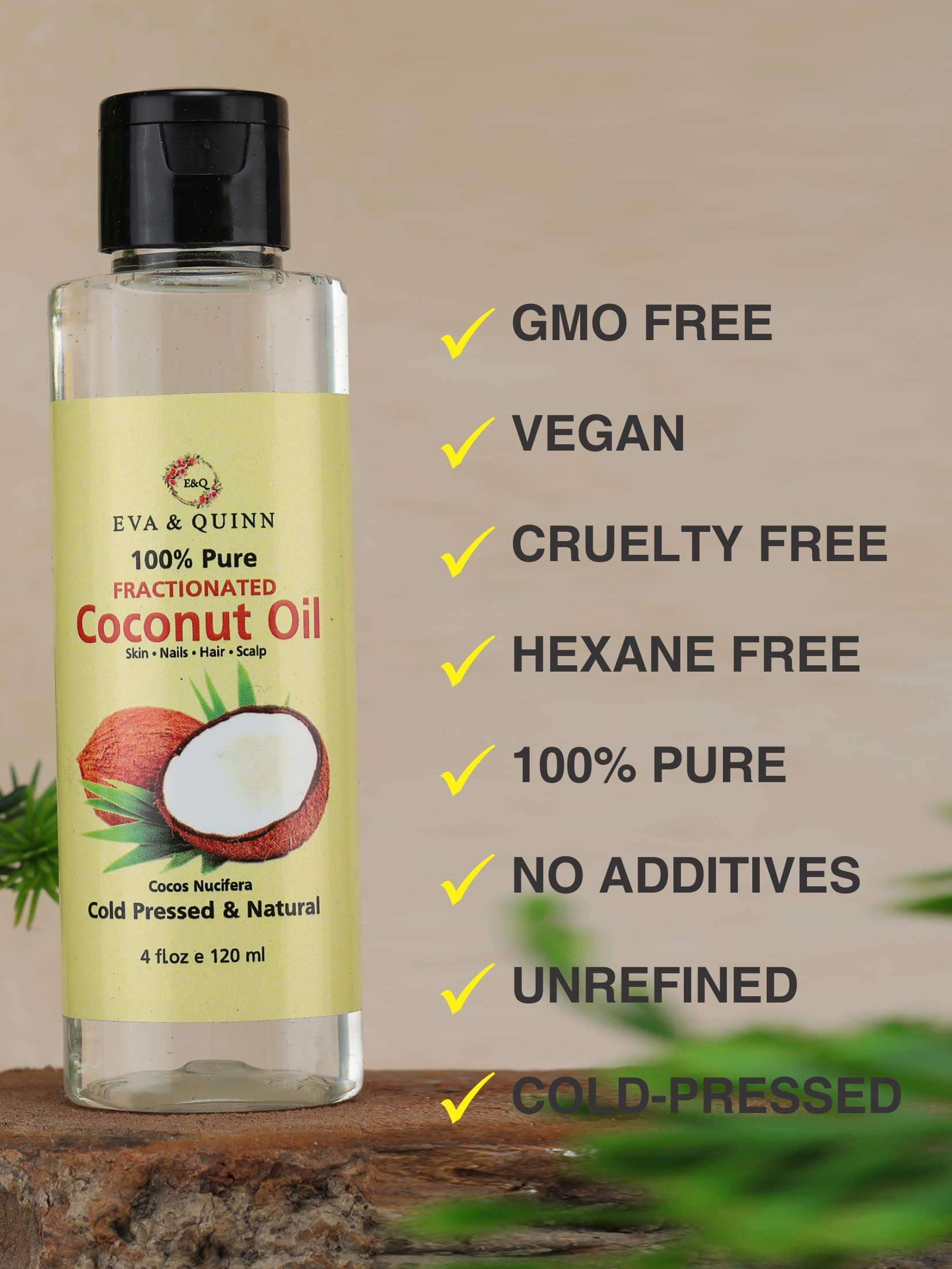 Eva & Quinn Fractionated Coconut Oil, 120 ML - 100% Pure Cold Pressed, Natural Anti Aging Moisturizer for Skin, Hair, Face, Aromatherapy Carrier Oil 5