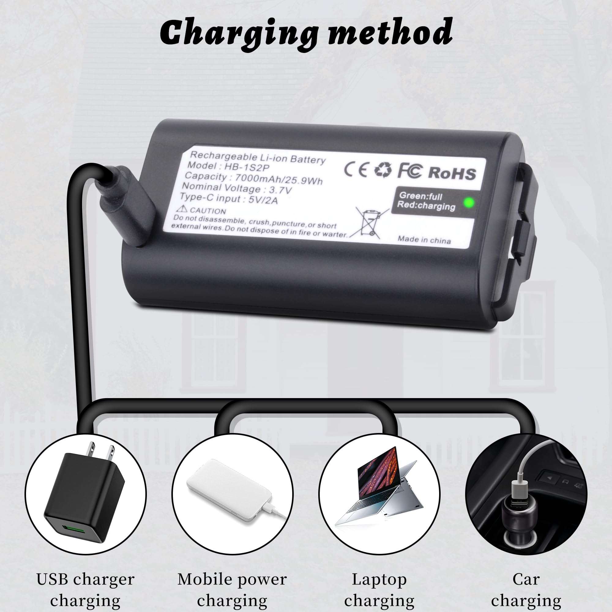 LBTPH 2-Pack 7000mah Battery Replacement for myQ Smart Garage Video Keypad Alarm System, Rechargeable Battery Compatible with MYQ 18650MH1-1S2P with USB-C Charging Cable, Li-ion 3.7V 25.9Wh 6