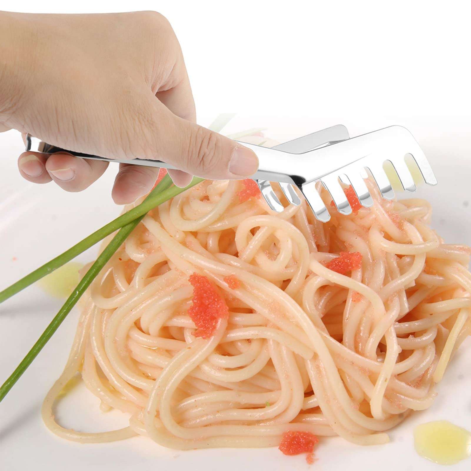 Spaghetti Tongs, Stainless Steel Comb Shaped Spaghetti Tongs Noodles Pasta Clip Pasta Server Kitchen Cooking Tool for Serving Pasta Salad Grilling and Frying 6