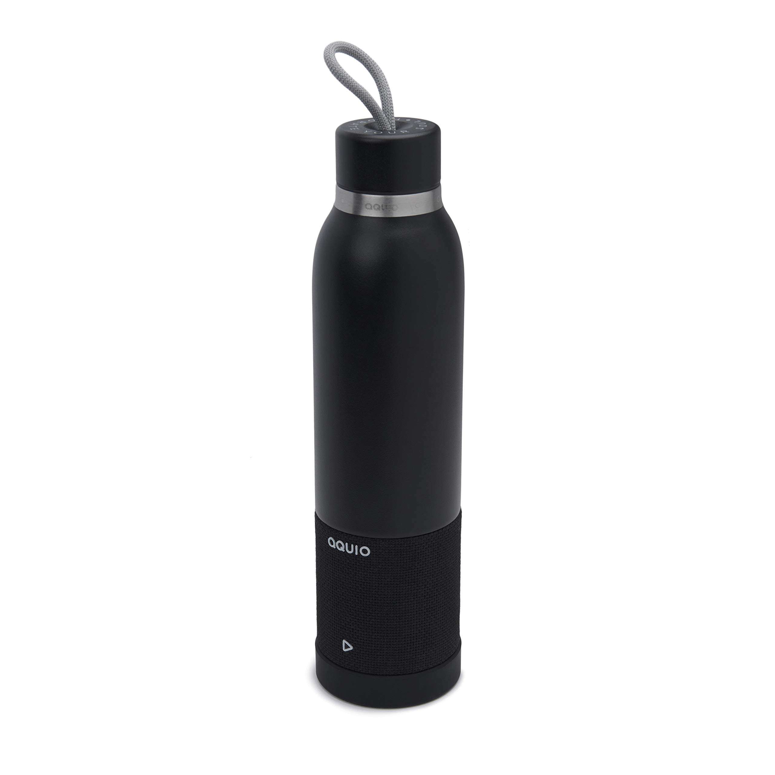 Aquio IBTB2BB Double-wall Steel Insulated Hydration Bottle with Rechargeable Bluetooth Wireless Speaker, Powered by iHome, Midnight, Midnight Black 1