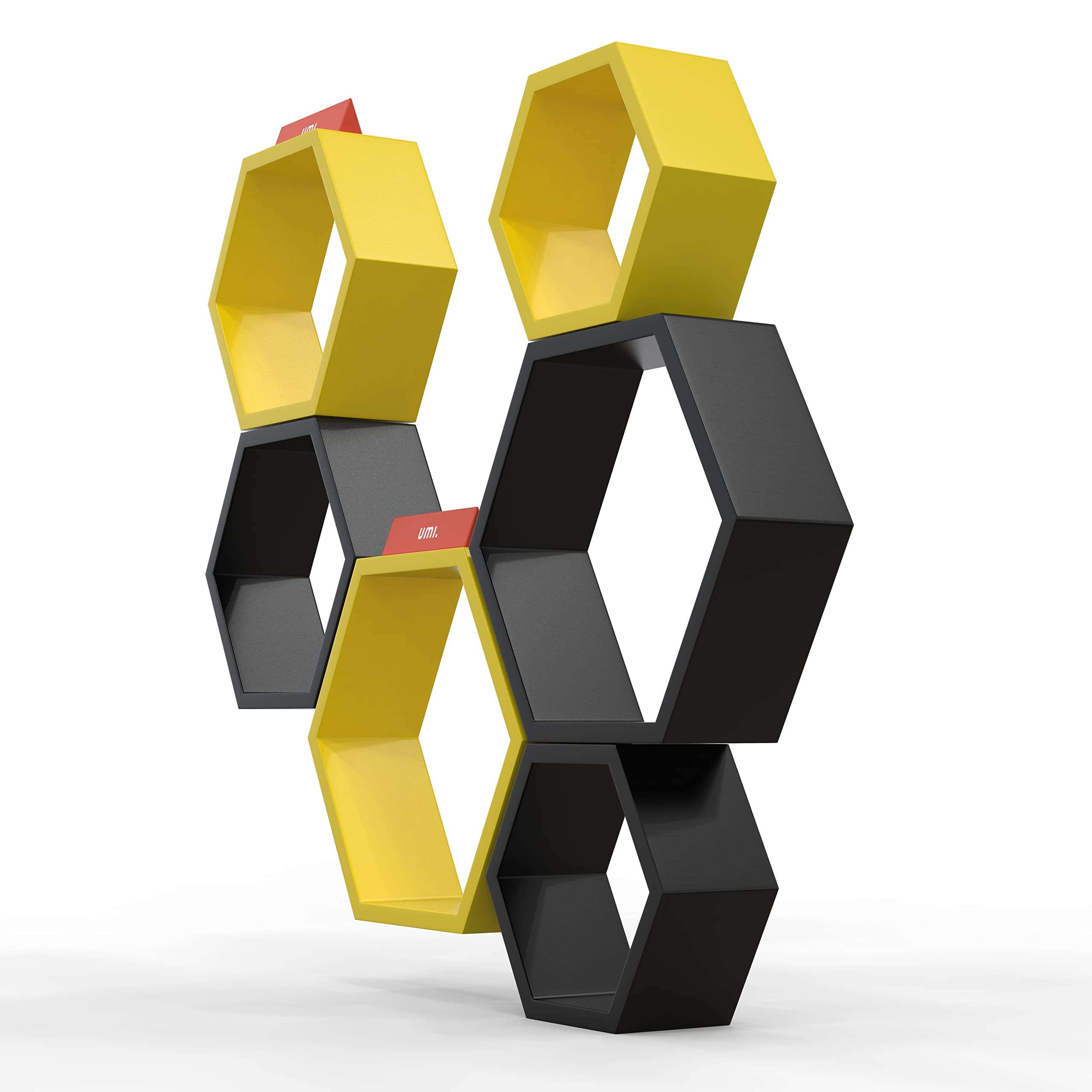 Amazon Brand – Umi Hexagonal Shape Wooden Floating Wall Shelves (Yellow & Black) 5