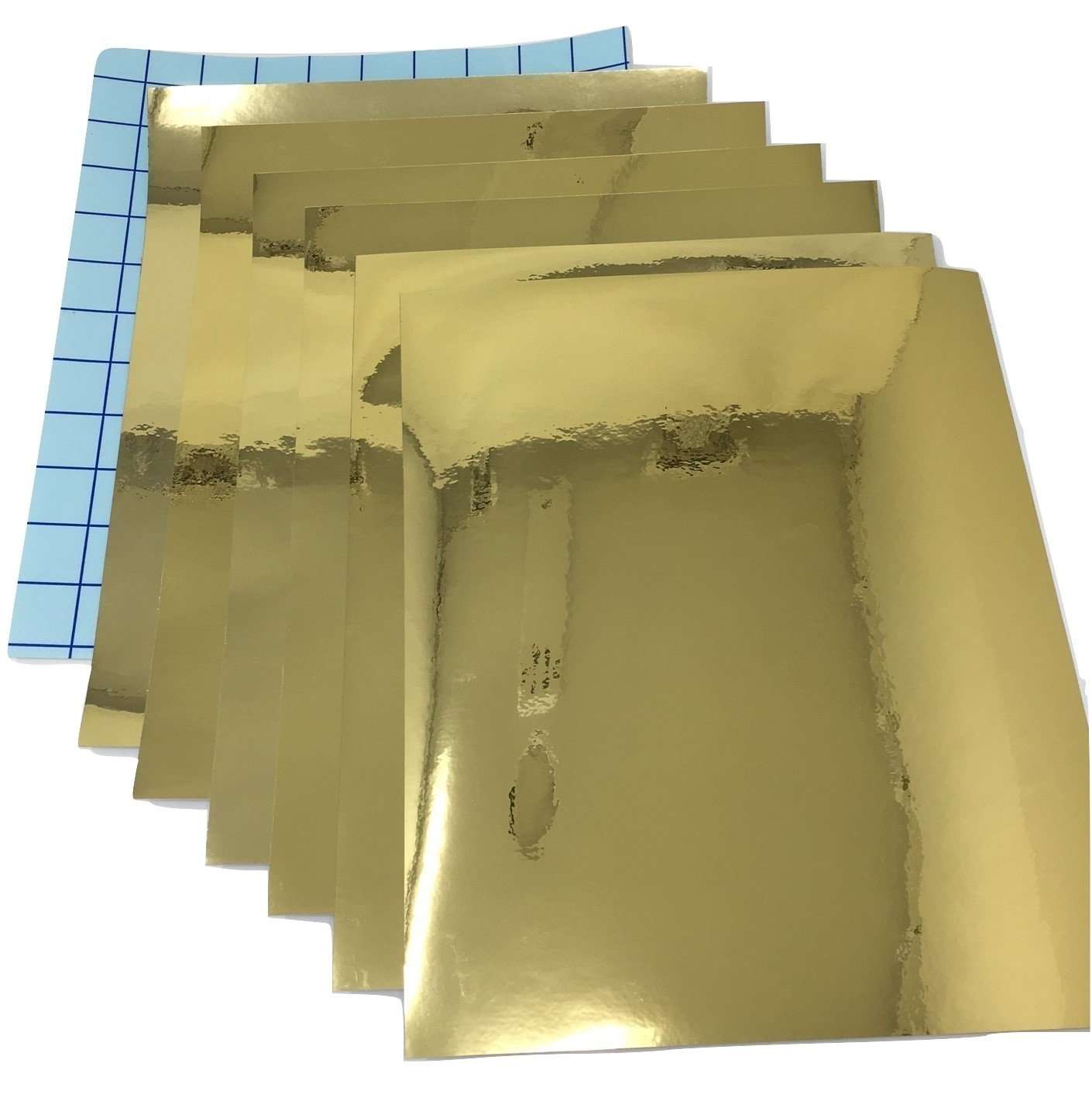 (7 Pack) Qbc Craft Gold Chrome Mirror Permanent Vinyl Sheets and Transfer Paper for Cricut Expression Explore Silhouette Cameo Make Decals Signs