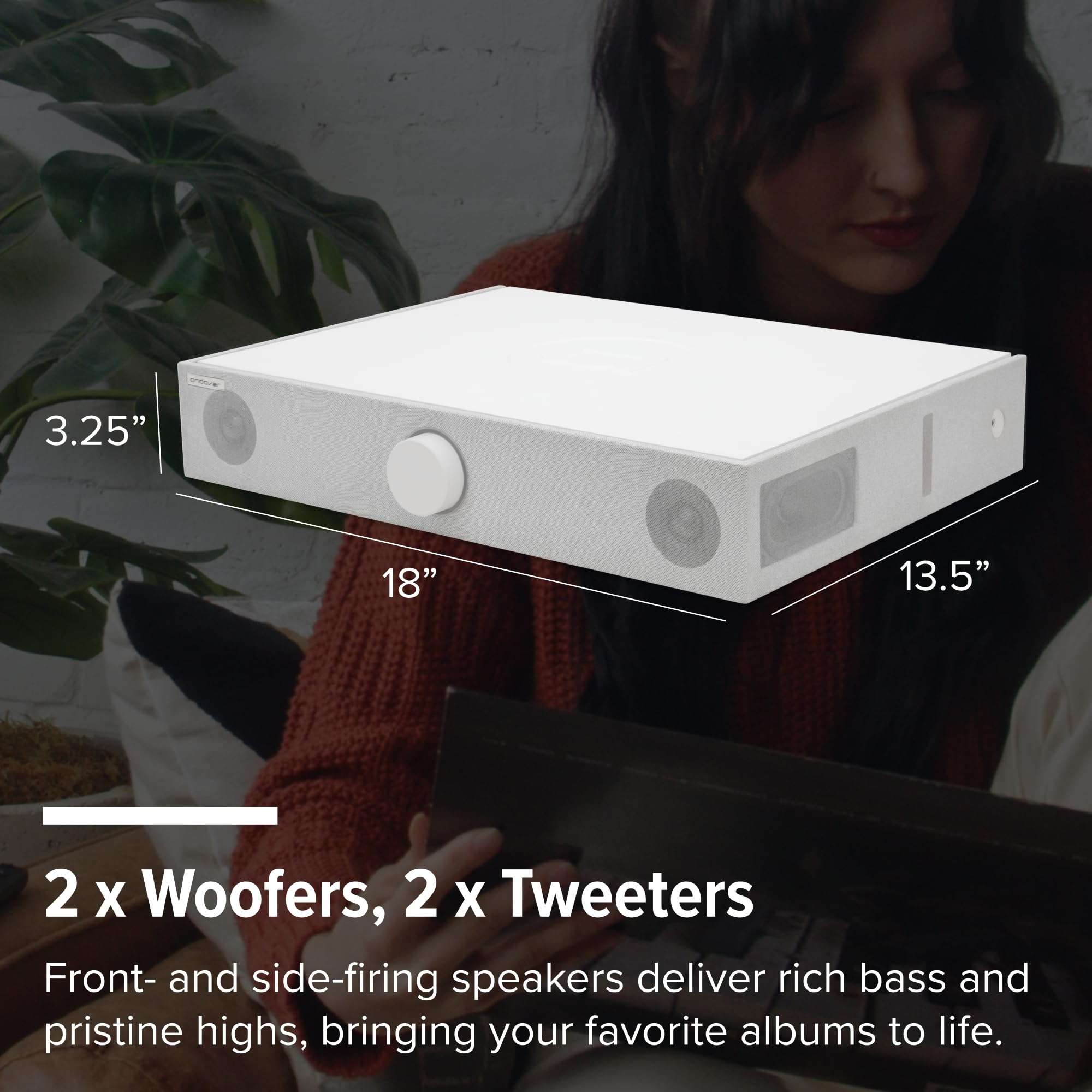 Andover Audio Spinbase 2 Speaker System Designed for Turntables; Phono Input, BT, Analog and Optical Input, ISOGroove Anti-Feedback, with Remote Control - (White) 6