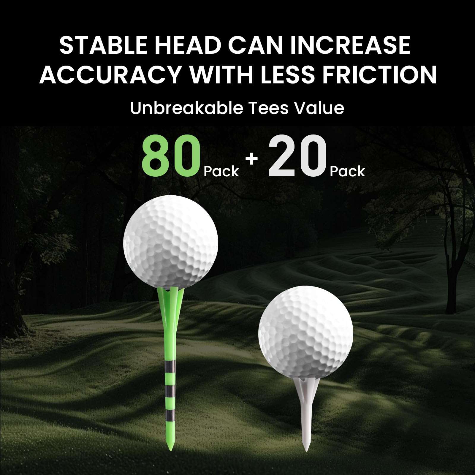 FINGER TEN Golf Tees Plastic 3 1/4 2 3/4 1 1/2 Inch Unbreakable 80 Driver Tees with 20 Iron Tees Mixed Pack, Durable Long Short Golf Tee for Iron Shots Reduce Friction (3 1/4 and 1 1/2 Green) 3