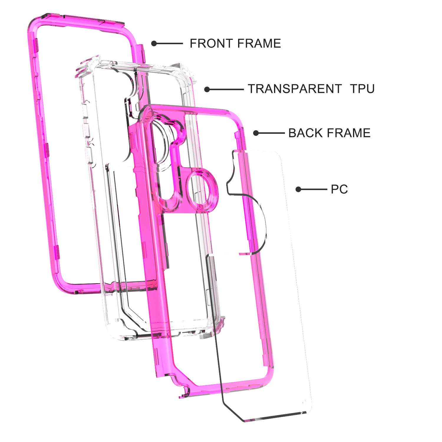 UNC Pro 3 in 1 Cell Phone Case for Motorola Moto G Stylus 2020 Released, Heavy Duty Full Edge Protection Hybrid Shockproof Bumper Case Cover for Women Girls, Clear Hot Pink 3