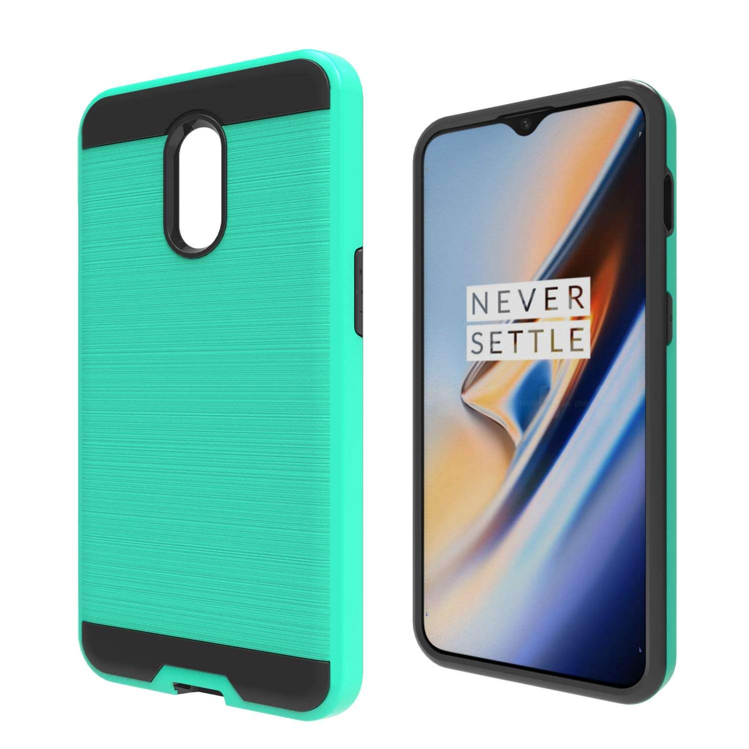 Wtiaw:OnePlus 6T Case,OnePlus 6T McLaren Case,1+6t Case(2018),OnePlus 7 Case,OnePlus 7 Phone Cases,OnePlus 6T Phone Cases,Brushed Metal Texture Dual Layer Defender Case for One Plus 6T-CL Mint 2