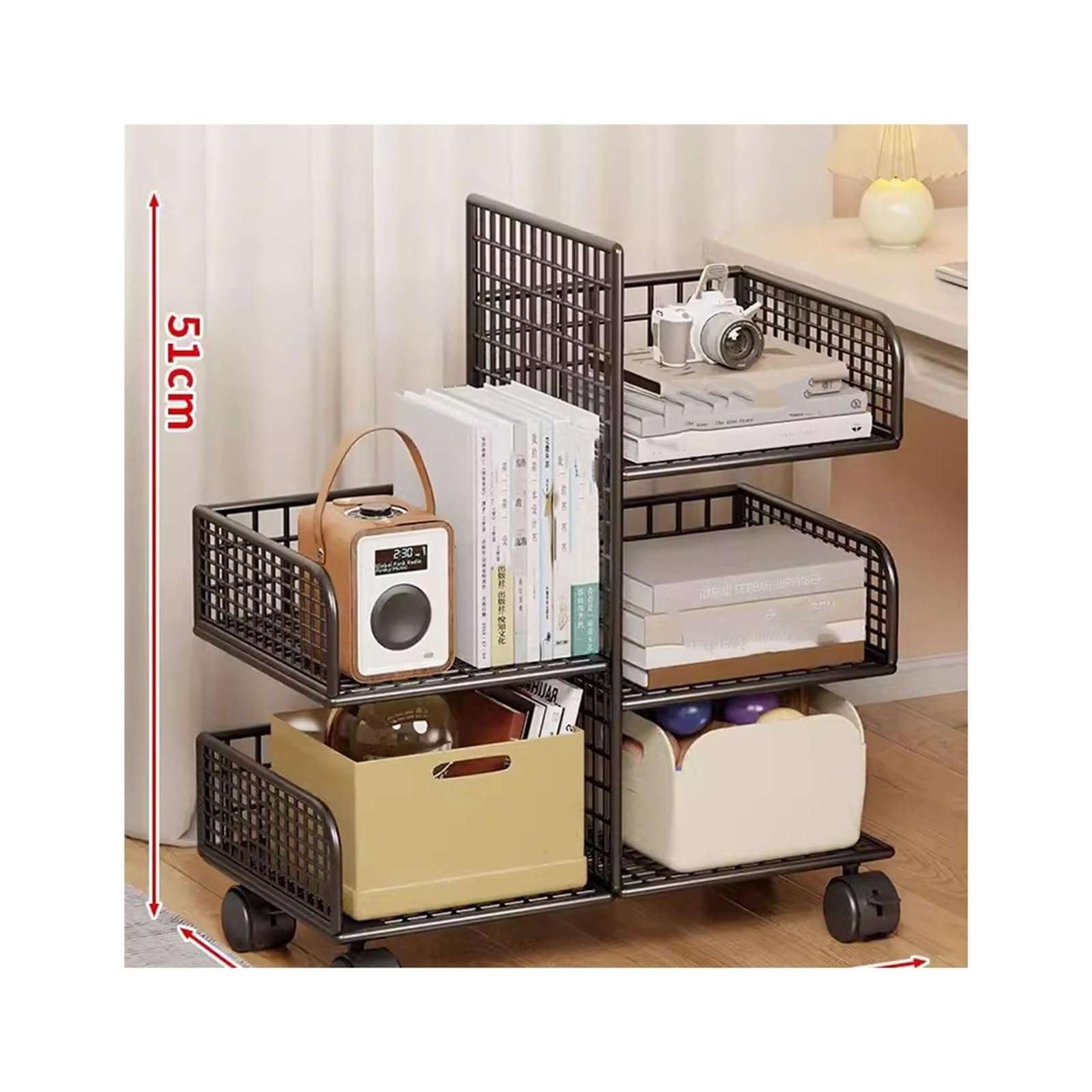 FURUIM2024M Library Storage Cart Bookshelf Storage Movable Table Edge Small Cart Storage Rack Table Edge Cabinet Rolling File Cart 3