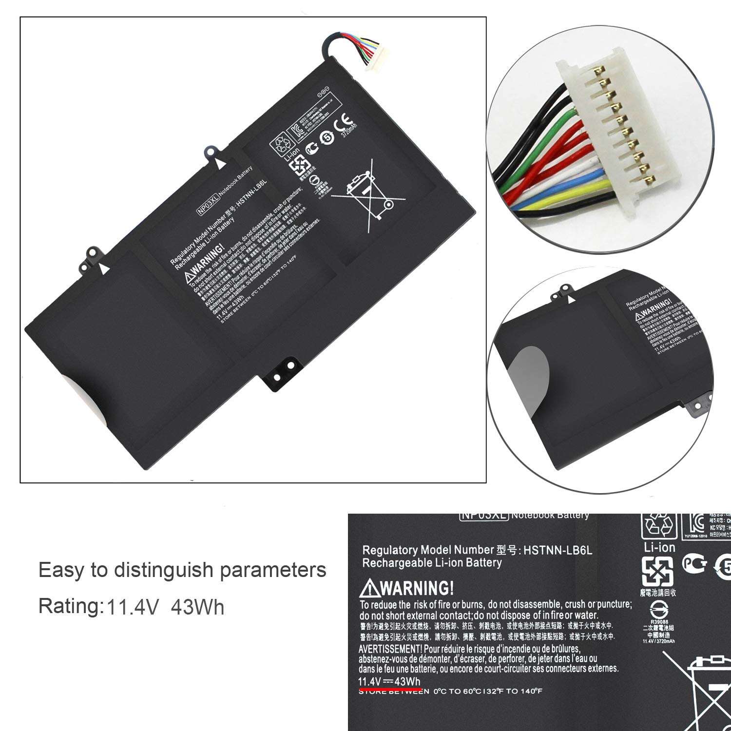 Gomarty 43WH NP03XL Notebook Battery for HP Pavilion X360 13-A010DX 13-A110DX 13-A012DX Envy 15-U010DX 15-U337CL HSTNN-LB6L TPN-Q146 TPN-Q147 TPN-Q148 TPN-Q149 760944-421 3
