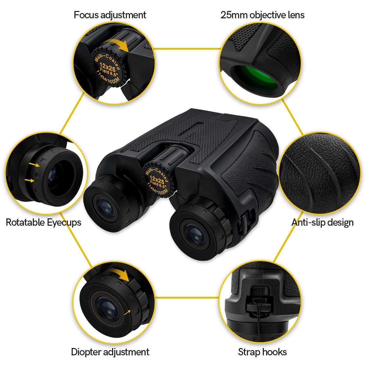 12x25 Compact Binoculars for Adults and Kids, HD High Power Binoculars with Large Eyepiece Clear Weak Light Night Vision, Lightweight (0.6 lbs) Binoculars for Bird Watching, Hunting, Travel, Concerts 3