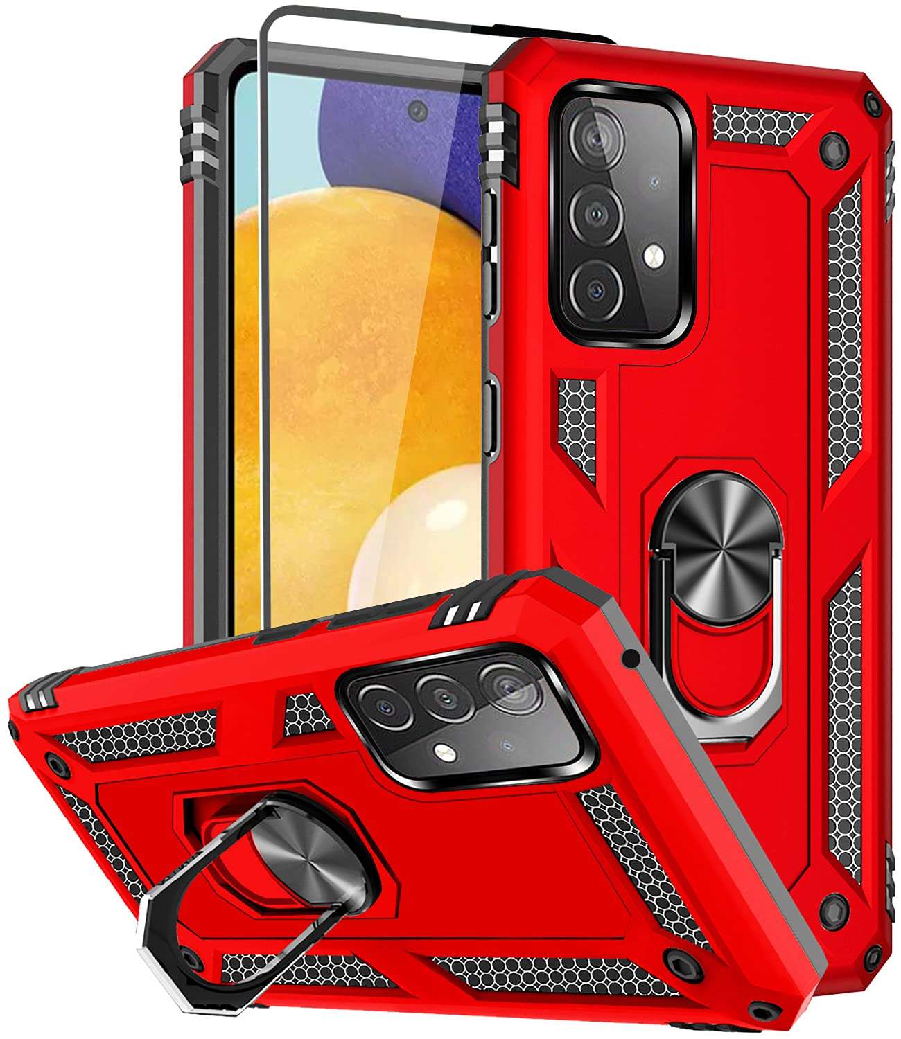 SunRemex Compatible with Samsung A52 5G Case with Tempered Glass Screen Protector Galaxy A52 5G Case Kickstand [ Military Grade ]. Drop Tested Protective Cover for Samsung A52 5G （2021）. (Red) 1