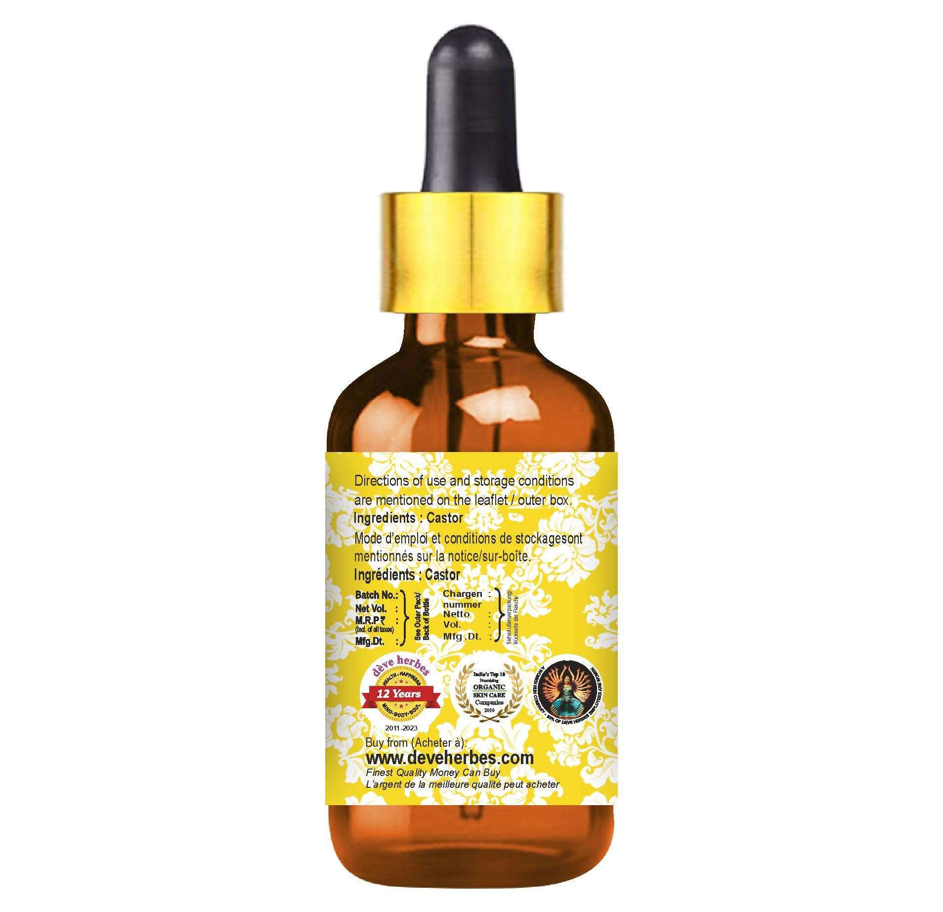 Deve Herbes Pure Castor Oil (Ricinus communis) with Glass Dropper 100% Natural Therapeutic Grade Cold Pressed for Personal Care 100ml (3.38 oz) 4