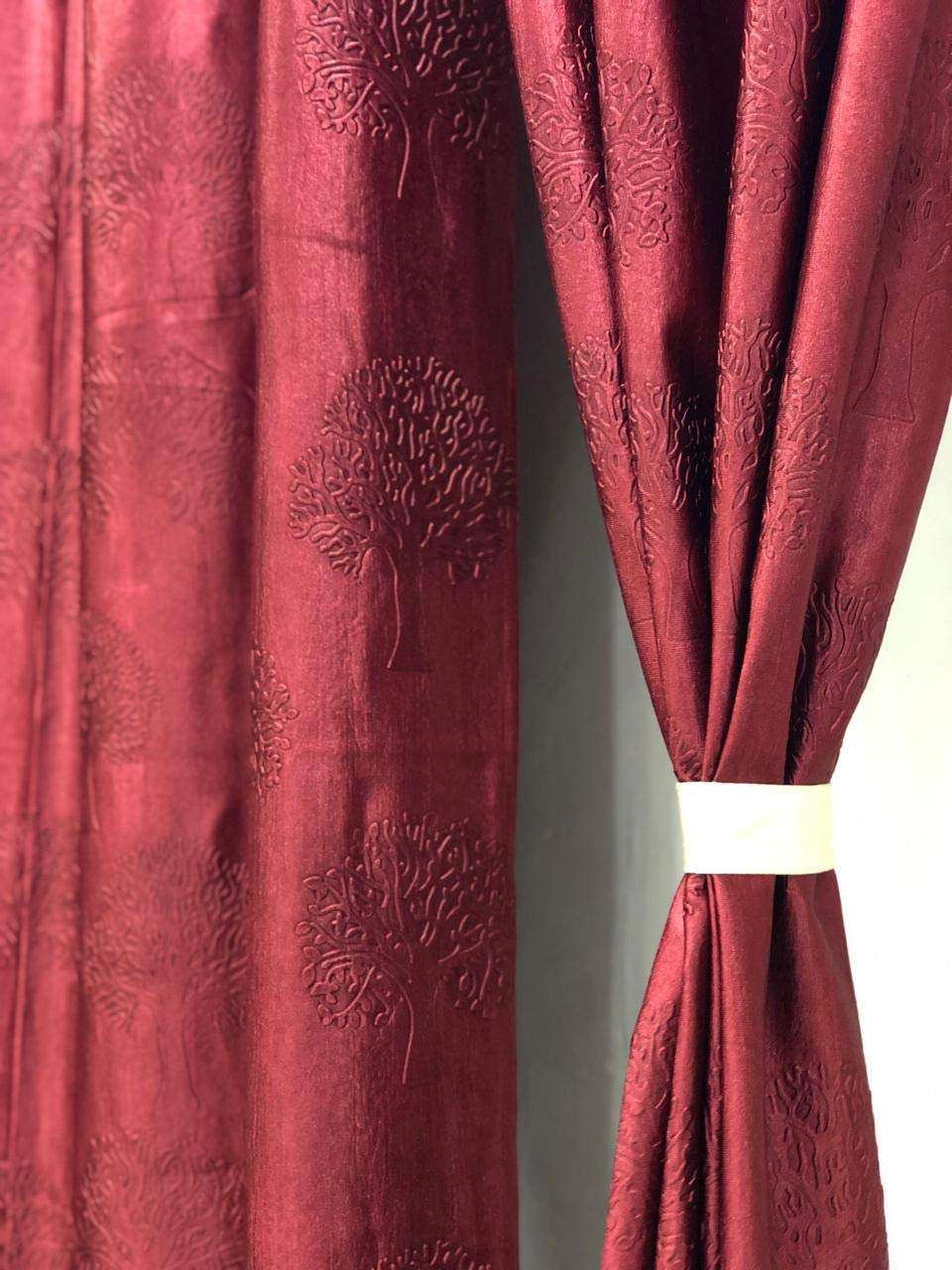 GRIHSHOBHA Polyester Tree Punch Window Plain Room Darkening Thermal Insulated Window Door Curtains Parde for Bedroom, Living Room, 6 Feet Long, Maroon, Set of 2 4