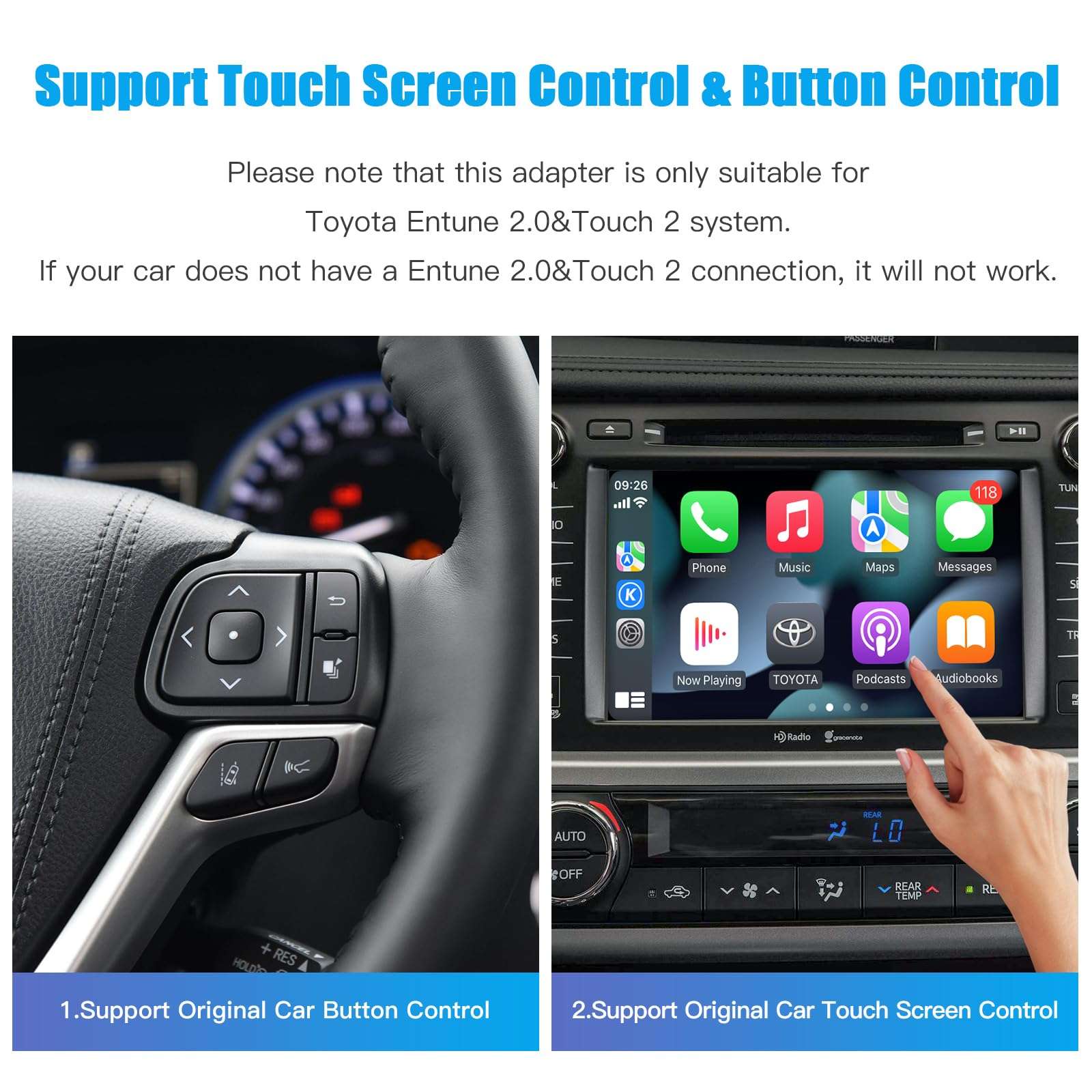 carultra Wireless Carplay Android Auto Adapter for Toyota with Entune2.0 2014-2019, Fits for Tundra/Highlander/RAV4/Tacoma/Camry/Corolla/Avalon/Prius/CH-R/Sienna 5