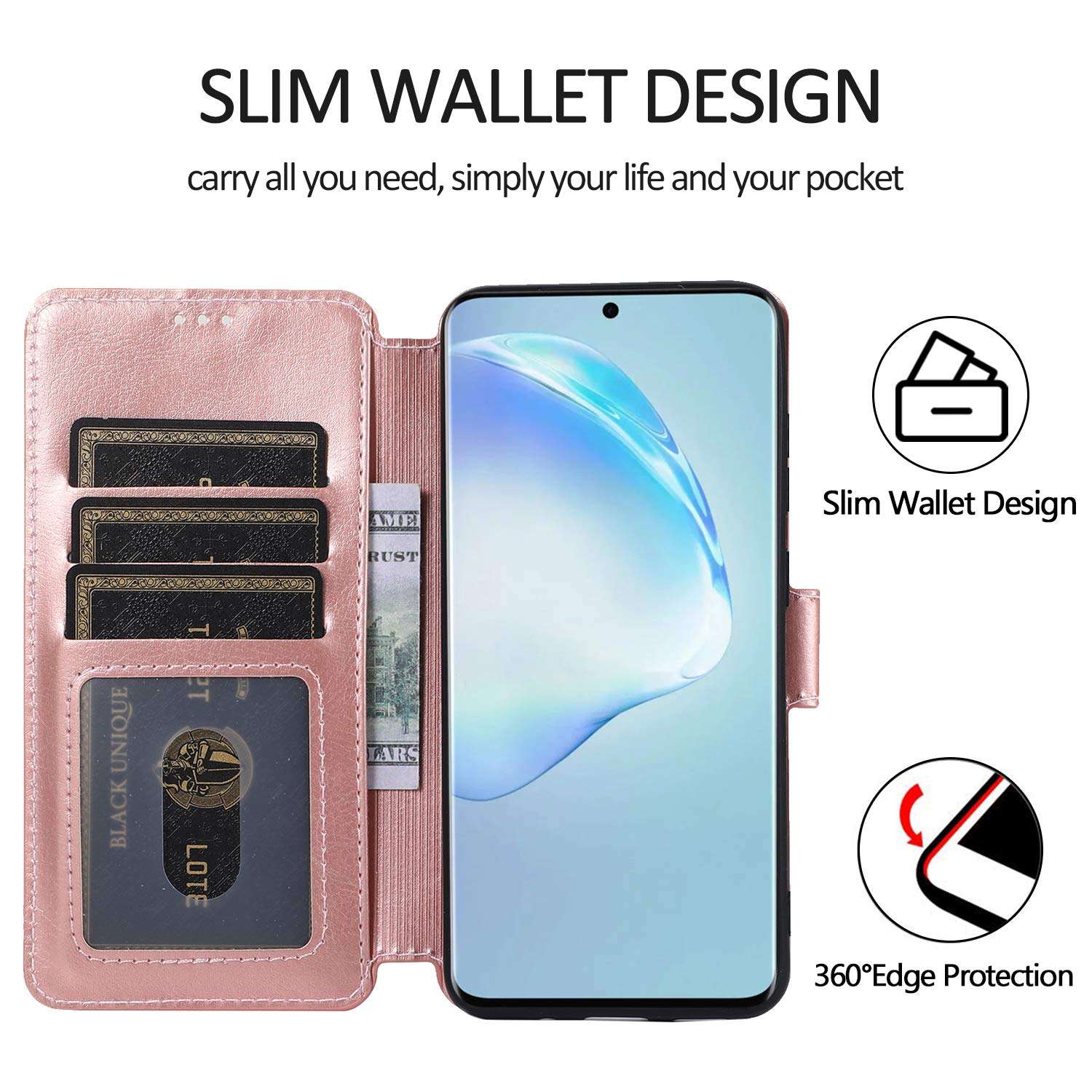 QLTYPRI for Samsung Galaxy S21 Ultra 5G Case PU Leather Flip Case with Card Slots Viewing Stand Magnetic Closure Flip Folio Cover Simple Wallet Cover for Galaxy S21 Ultra 6.8 inch - Rose Gold 2