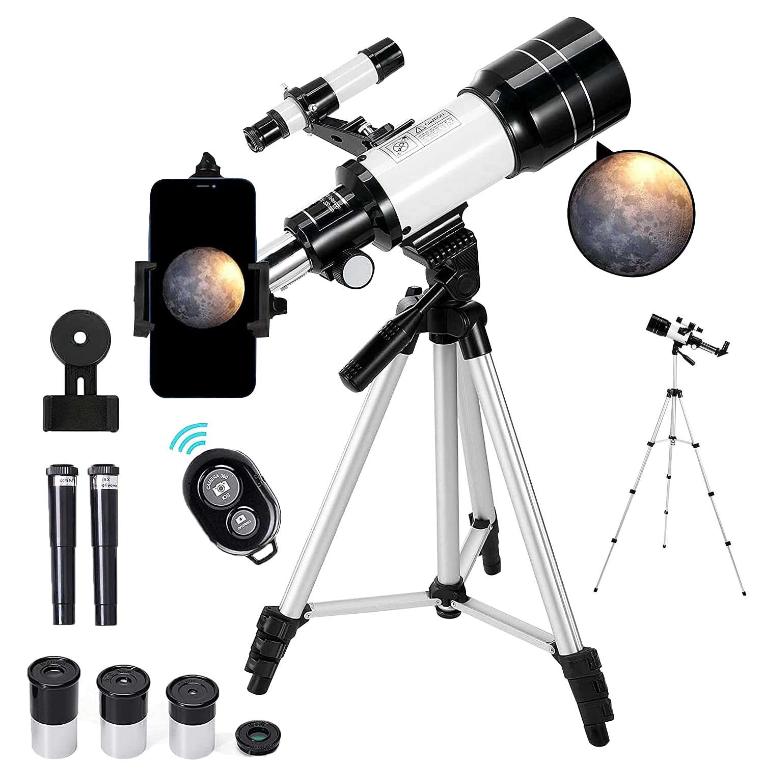 Telescope for Adults &Beginners,70mm Aperture 300mm AZ Mount with Adjustable Tripod and Fully Multi-Coated Optics, Portable Astronomy Refractor Telescope, Wireless Remote 1