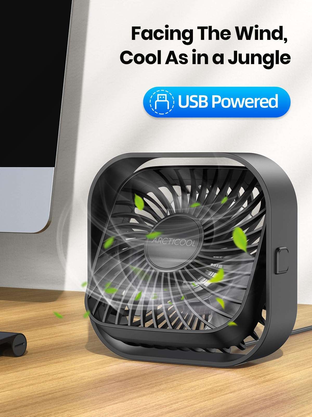 ARCTICOOL Small Table Fan, Mini USB Desk Fan, Strong Airflow & Quiet, USB Powered, 3 Speeds Wind Small USB Fan for Desk, 360° Rotatable for Home Office Table Desktop (4 Inch) 3