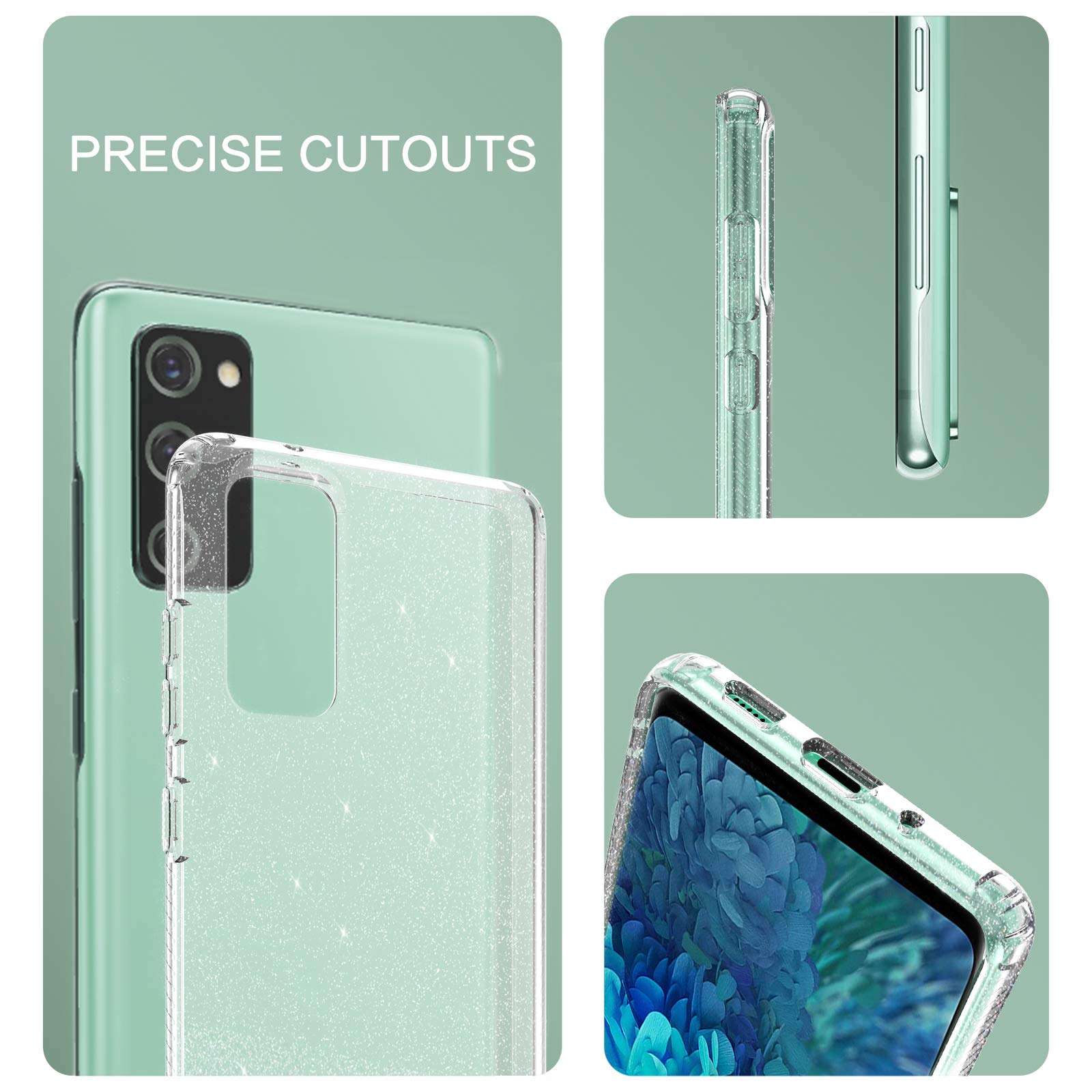BENTOBEN Samsung Galaxy S20 FE Case, Clear Glitter Bling Sparkly Slim Soft TPU Rugged Shockproof Protective Bumper Phone Case Cover for Samsung Galaxy S20 FE 5G, Clear Glitter 6