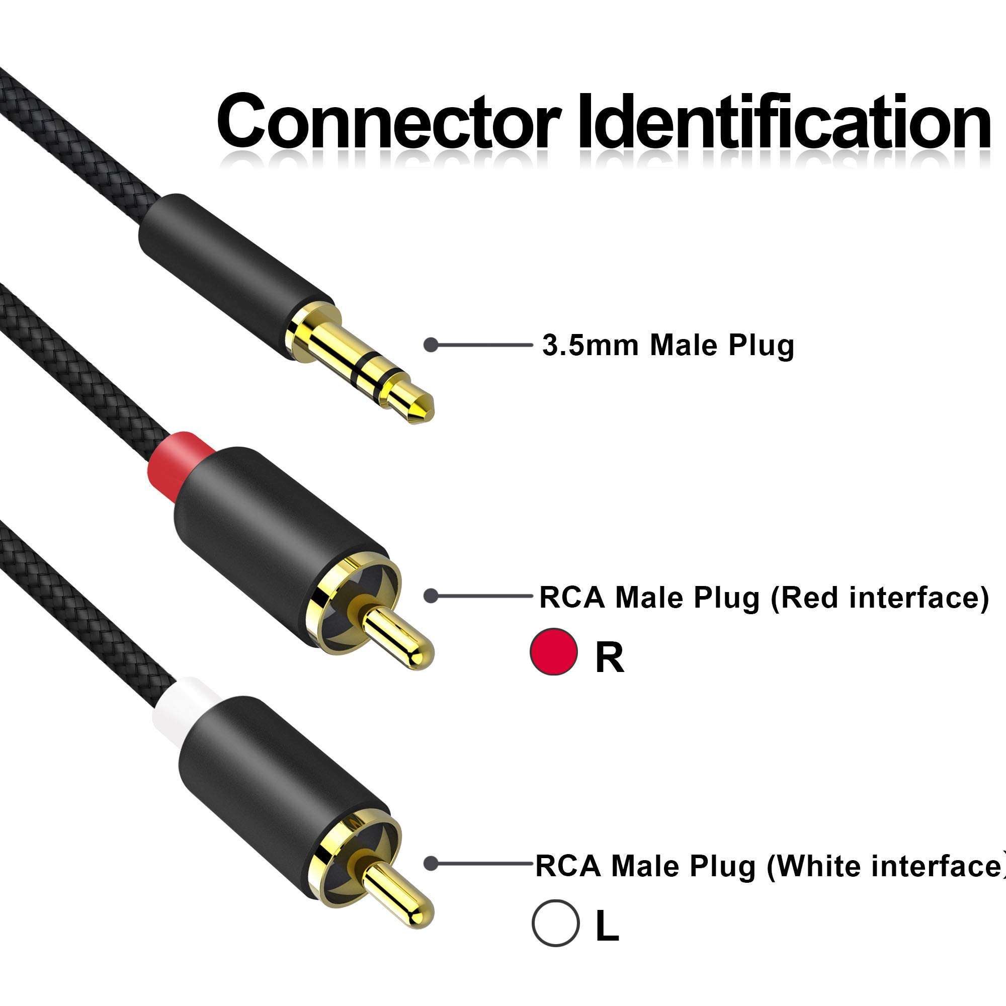 3.5mm to RCA Cable, Braided 3.5mm Male to 2 RCA Male Auxiliary Stereo Audio Y Splitter Gold-Plated AUX Stereo Cable for Headphones Smartphones, MP3, Tablets, Speakers, Home Theater, HDTV 3