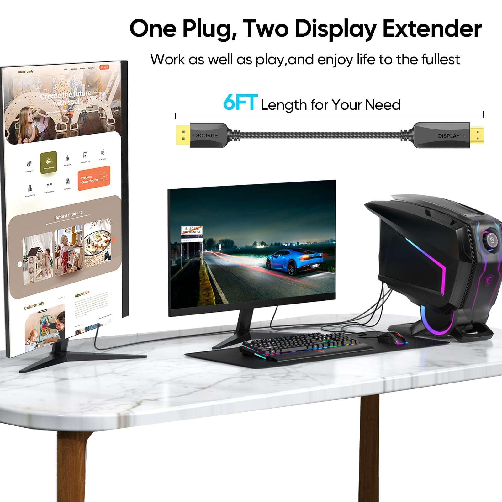 DisplayPort to HDMI Cable 20-Pack, 6FT 4K Display Port DP to HDMI Adapter Male to Male Cord UHD 4K, 2K,1080P, Gold-Plated Braided UHD Support Video and Audio for Dell, HP, NVIDIA,Samsung and More 6