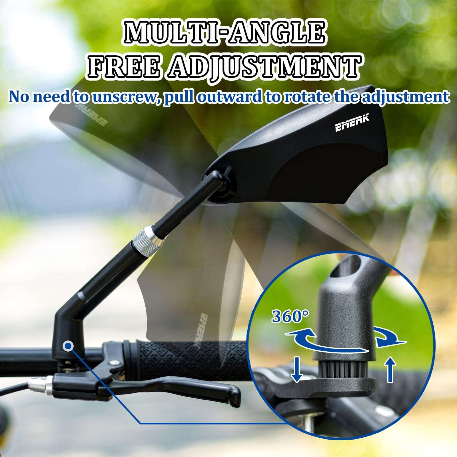 EMERK Anti-Glare Handlebar Bike Mirror: Bike Rear View Mirror With Retractable & 360° Adjustable Lens, HD Blast-Resistant Bicycle Mirror For 20-23mm Handlebar (Pair) 4