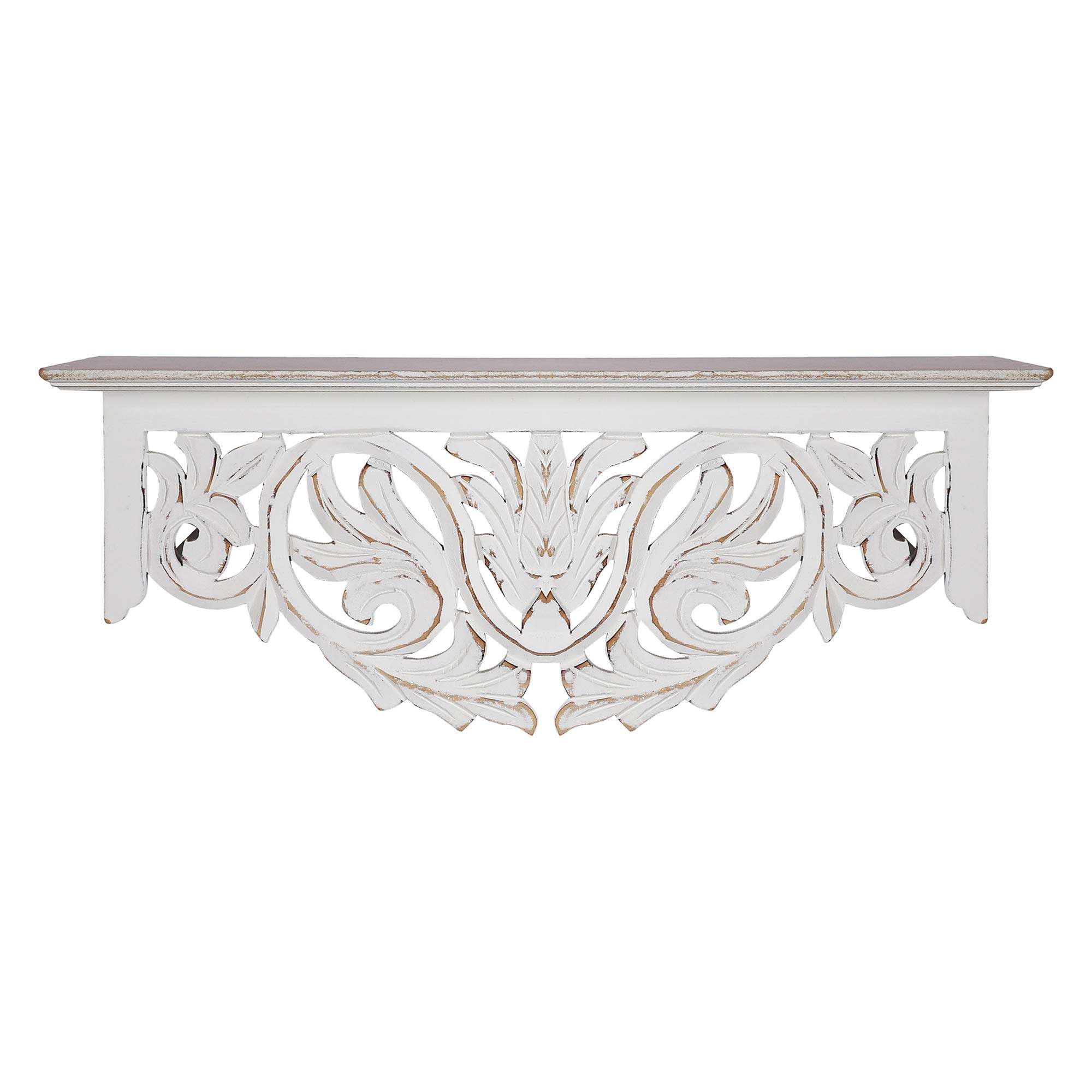 The Urban Store Decorative and Handcrafted Engineered Wood Distressed Wall Shelf - White Finish - 50cm x 15cm x 20cm 1