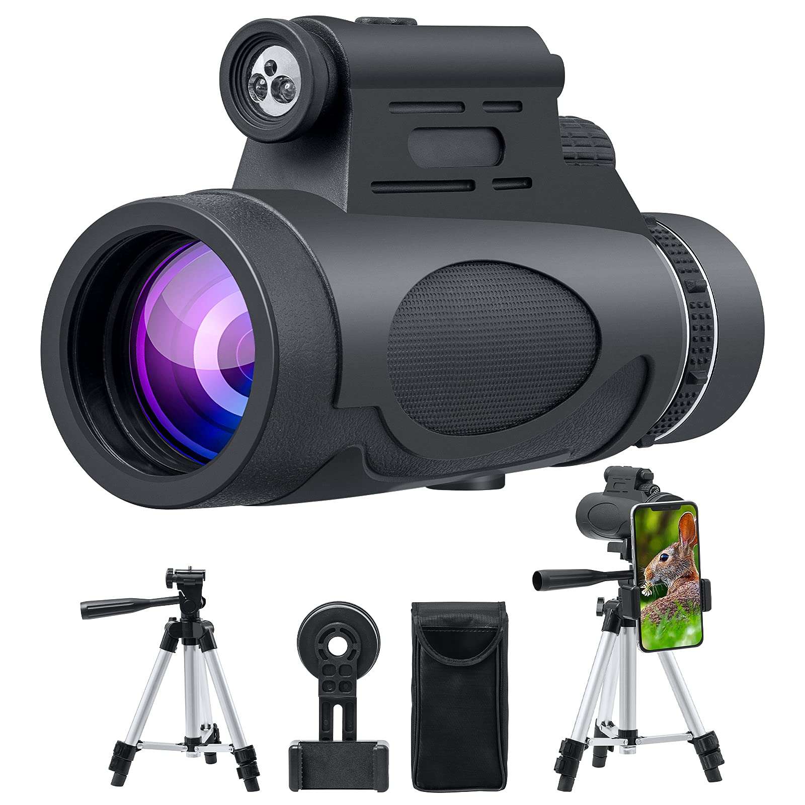 Marvelent 12x50 Monocular Telescope - HD Monocular with Smartphone Adapter, Tripod, BAK4 Prism, Waterproof Shockproof, for Wildlife Bird Watching Hunting Bird Travel Camping Hiking 1