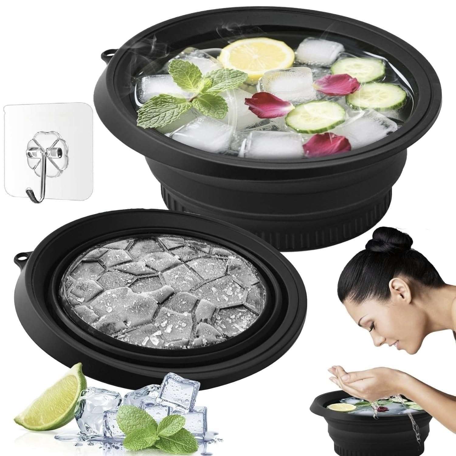 (1 pic Hook) with Silicone Face Bowl for Ice with Built-in Icetray, Collapsible Face Tub for Ice Bath, Facial Ice Plunge Bowl, Ice Water Facials at Home 1