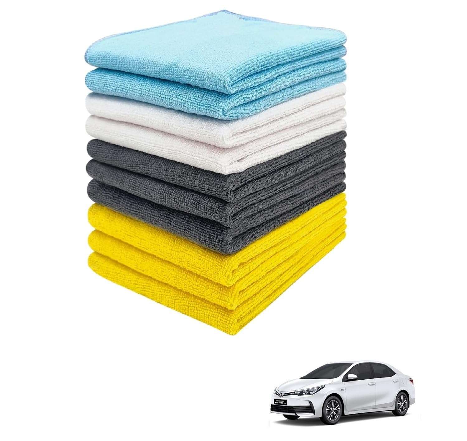 Kozdiko Car Microfiber Cleaning Cloths 40x40cms 300 GSM (Pack of 10) Multi-Colour Highly Absorbent Lint and Streak Free Wash Cloth Compatible with Toyota Corolla New Altis 1