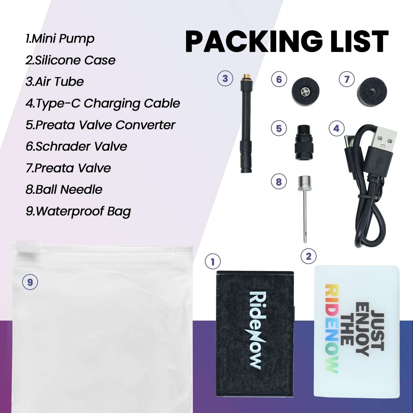 RideNow Mini Bike Pump, Compact Bicycle Pump with Gauge, Max 150 PSI Bike Tire Pump with Auto Stop, Portable Bicycle Pump for Mountain/City/Road Bike with Presta & Schrader Valve, R1MAX 6