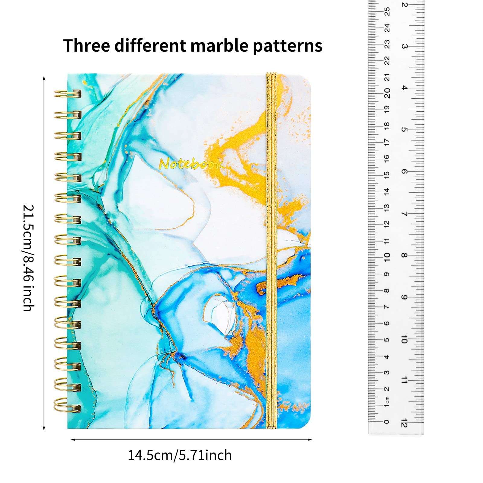 Auveach 3 Pack A5 Hardcover Spiral Notebook, 5.7"x 8.5" Journal for Women Spiral Bound, Spiral Journal Notebook with Back Pocket, 160 Pages, Ocean Marble Pattern, for Office and School Supplies 3