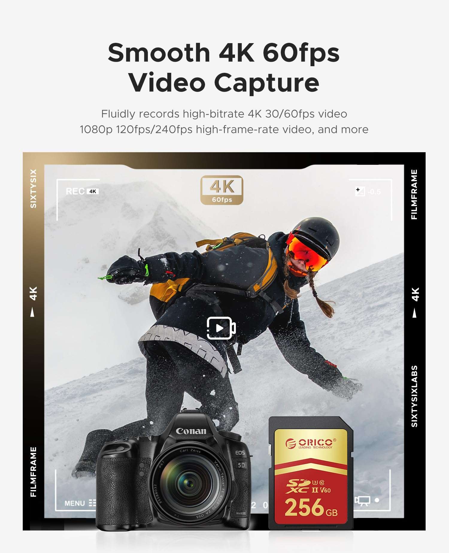 ORICO 128GB SD Card, UHS-II, C10, U3, V60, 4K UHD, Full HD, Up to 290MB/s Read, SDXC Memory Card for Professional Photographers&Content Creators, DSLR Mirrorless Cameras, Advanced Video Cameras -SD60 3