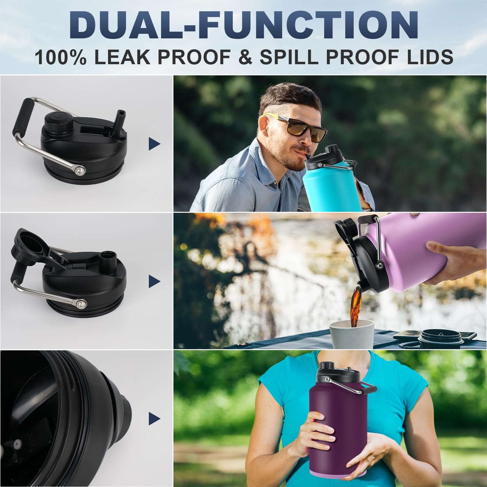 Tronco 1 Gallon Water Bottle, 128 oz Large Stainless Steel Triple Wall Vacuum Insulated Water Jug with Straw Lid and Spout, Keep Cold 48 Hrs, Top Handle, Leak Proof, Wide Mouth, Sweat Proof, BPA Free 2