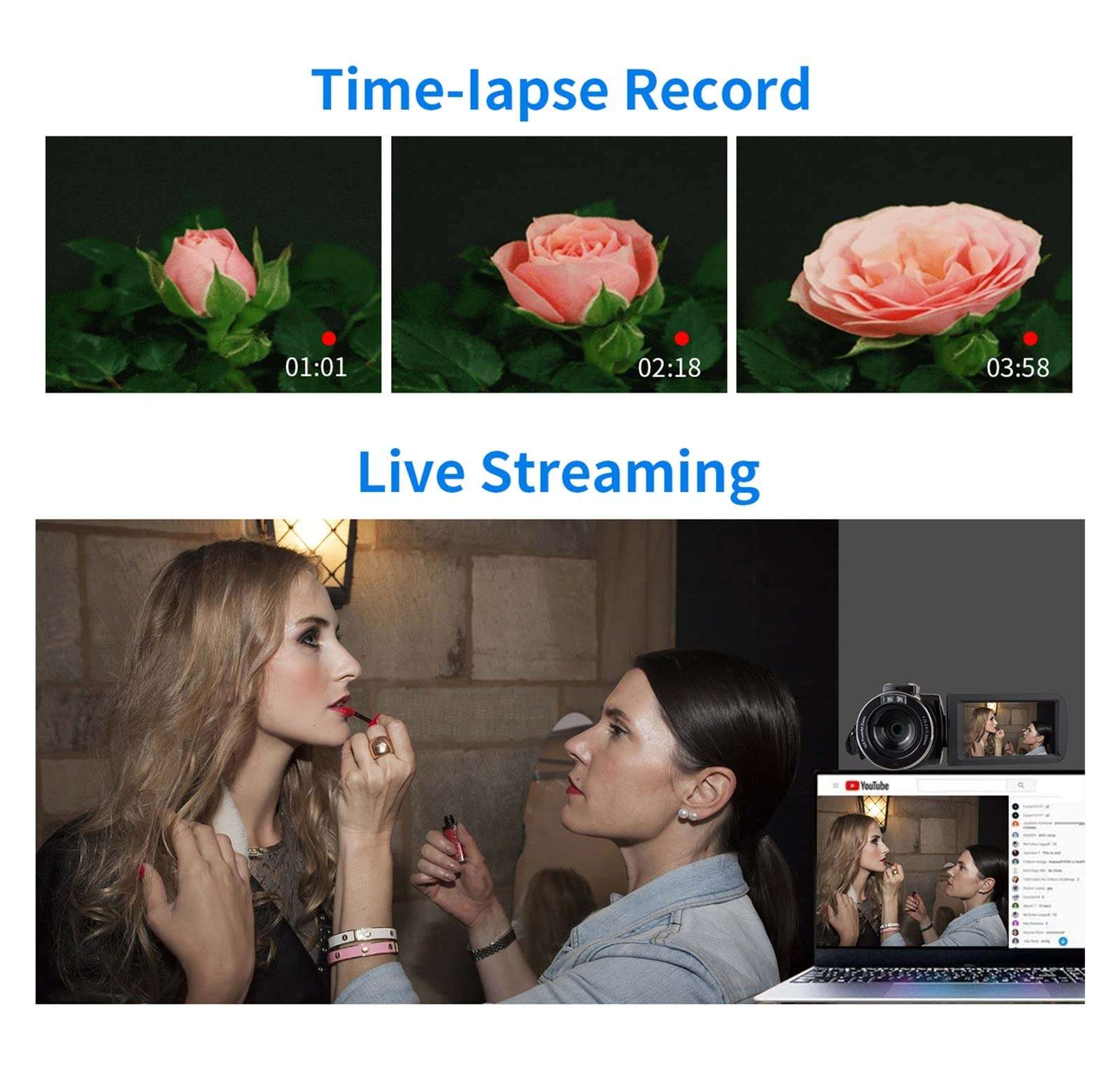 PACUM 4K Digital Vlog Camera Camcorder with Microphone Video Camera Vlogging Camcorder 48MP for Vlog Recording with WiFi (Size : 128GB SD Card, Color : AF6-Mic-Lens-Light) 4