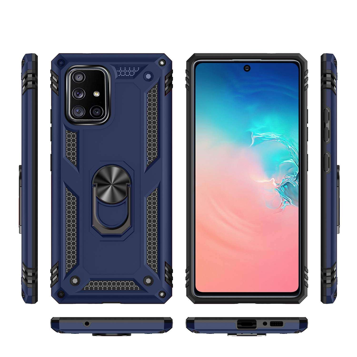 Hitogo Case for Samsung Galaxy A71 5G with 2 Pack TPU Screen Protector, Military Grade Shockproof Protective Case Cover with Kickstand for Samsung Galaxy A71 5G (Blue) 2