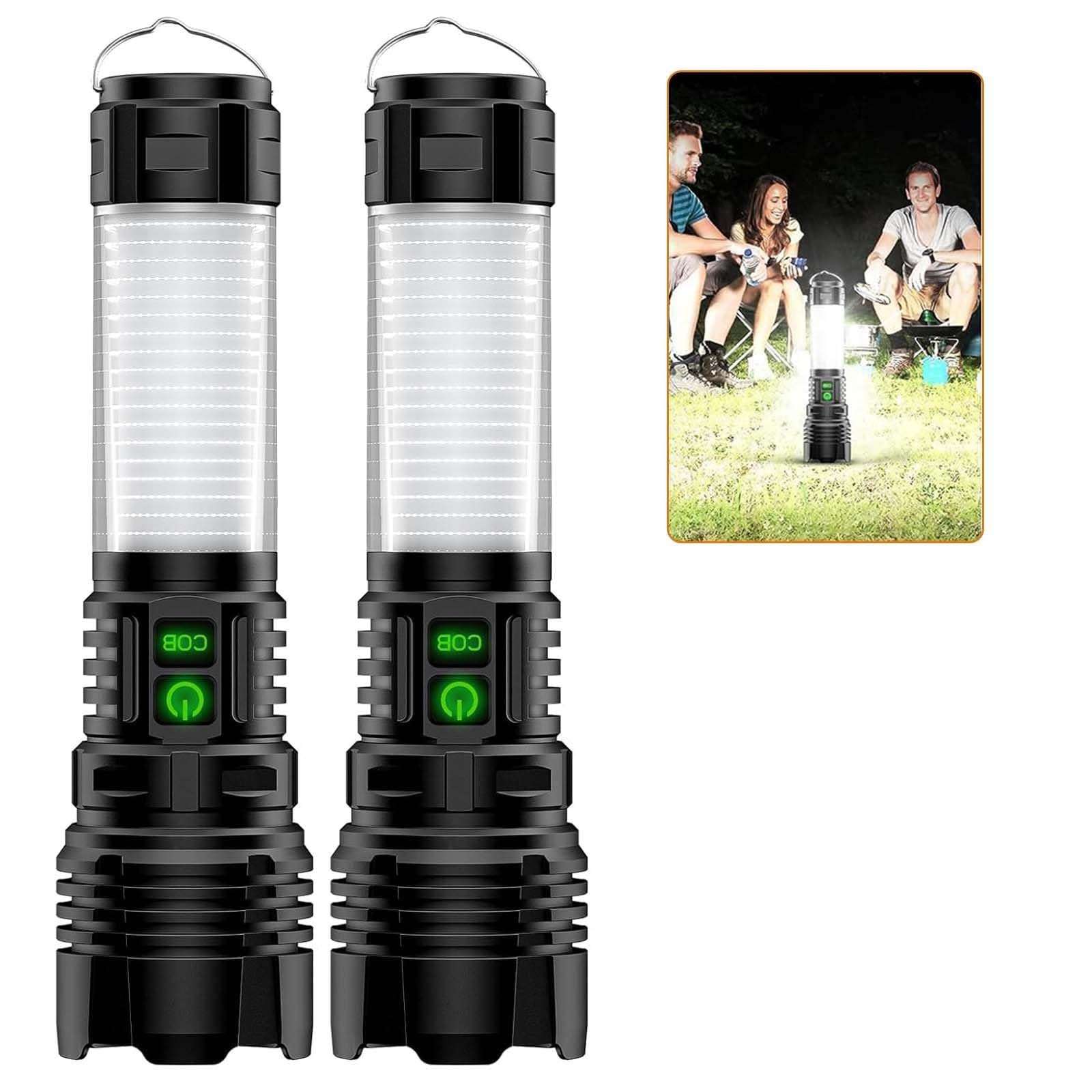 Hoxida Rechargeable Camping Lanterns Flashlight High Lumens- 2000 Meters Long Beam Super Bright LED Flashlight, Waterproof Camping Tent Lights 5 Modes, Zoomable Camp Flashlight Lantern 2pcs 1