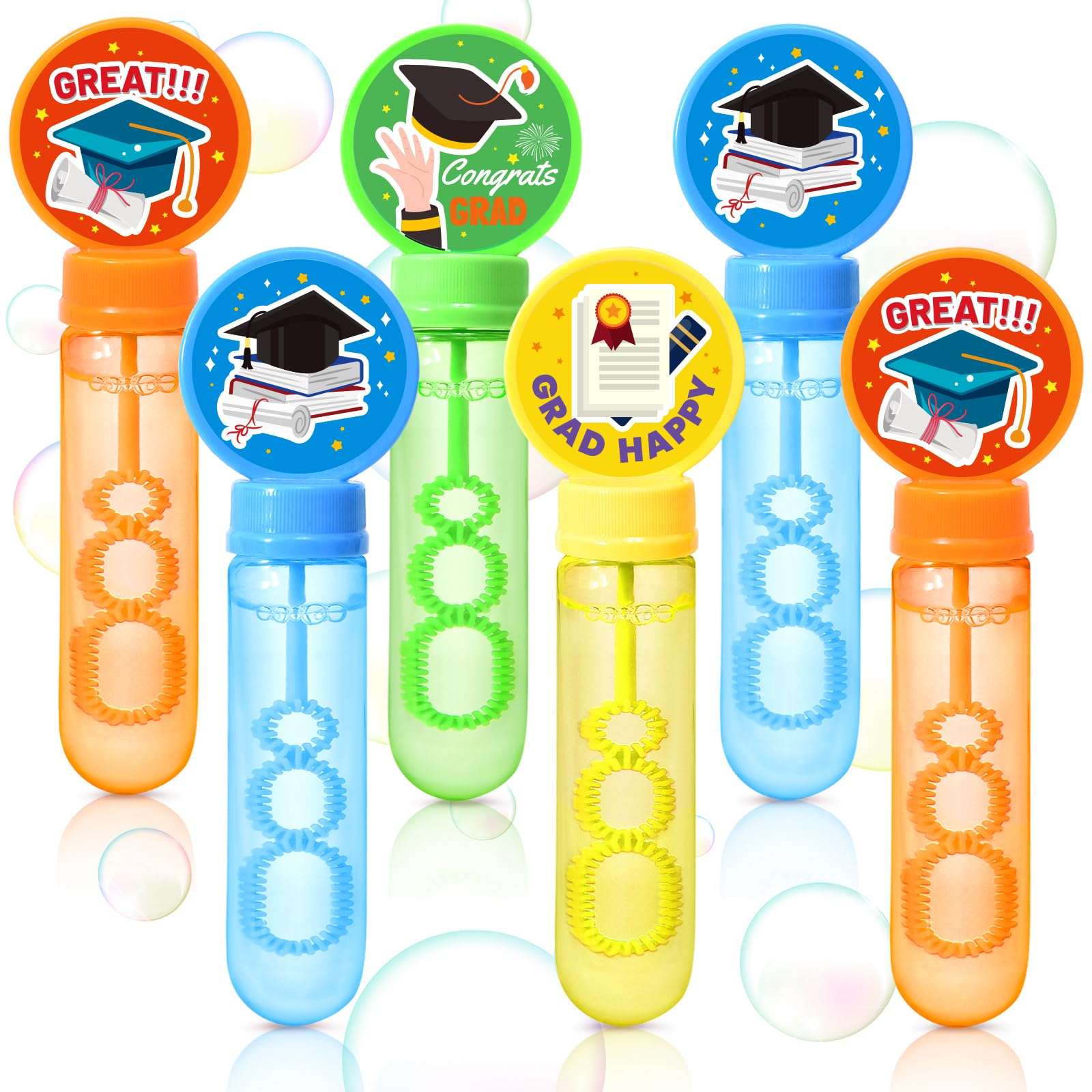 KELENO 24 Graduation Party Favors Mini Bubbles Birthday Supplies Bubble Wands Bulk Adults Prize Goodie Bag Stuffers Preschool Kindergarten Grad Toy Gift Class Bubble Party Favors for Kids 3-5 4-8 1