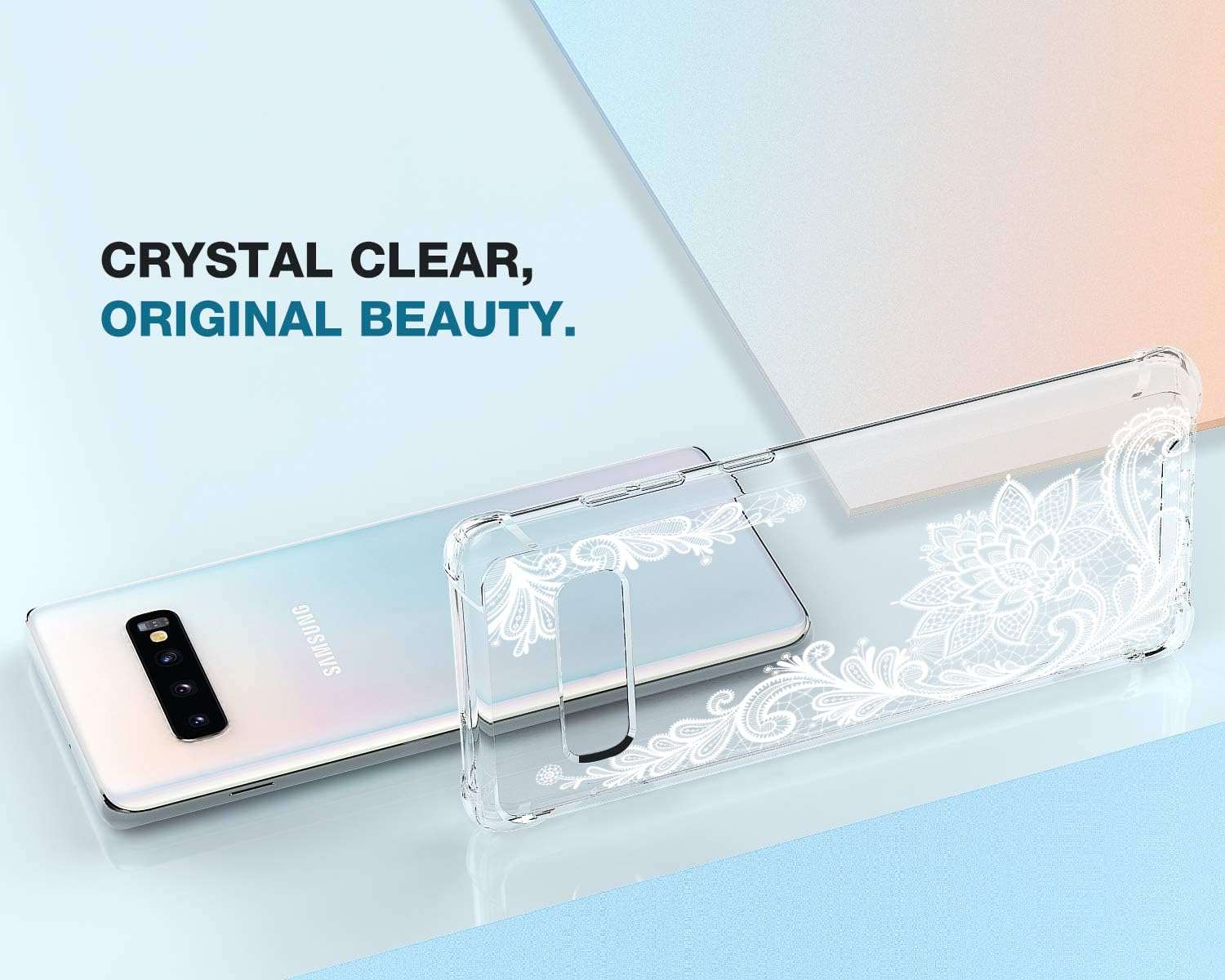 KIOMY Clear Case for Samsung Galaxy S10+ / S10 Plus, Airbag Corners Shockproof Bumper Protective Phone Cover, Hybrid Design Hard PC Back with Flexible TPU Frame Lace Flower Floral Design 6