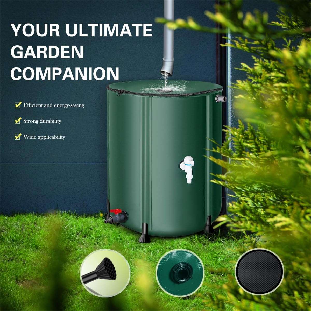 Rain Barrels to Collect Rainwater from Gutter, Collapsible Rain Barrel, Portable Water Storage Tank, Rainwater Collection System with Filter Spigot Overflow Kit for Garden Outside Lawn(Regular,13 Gall 6