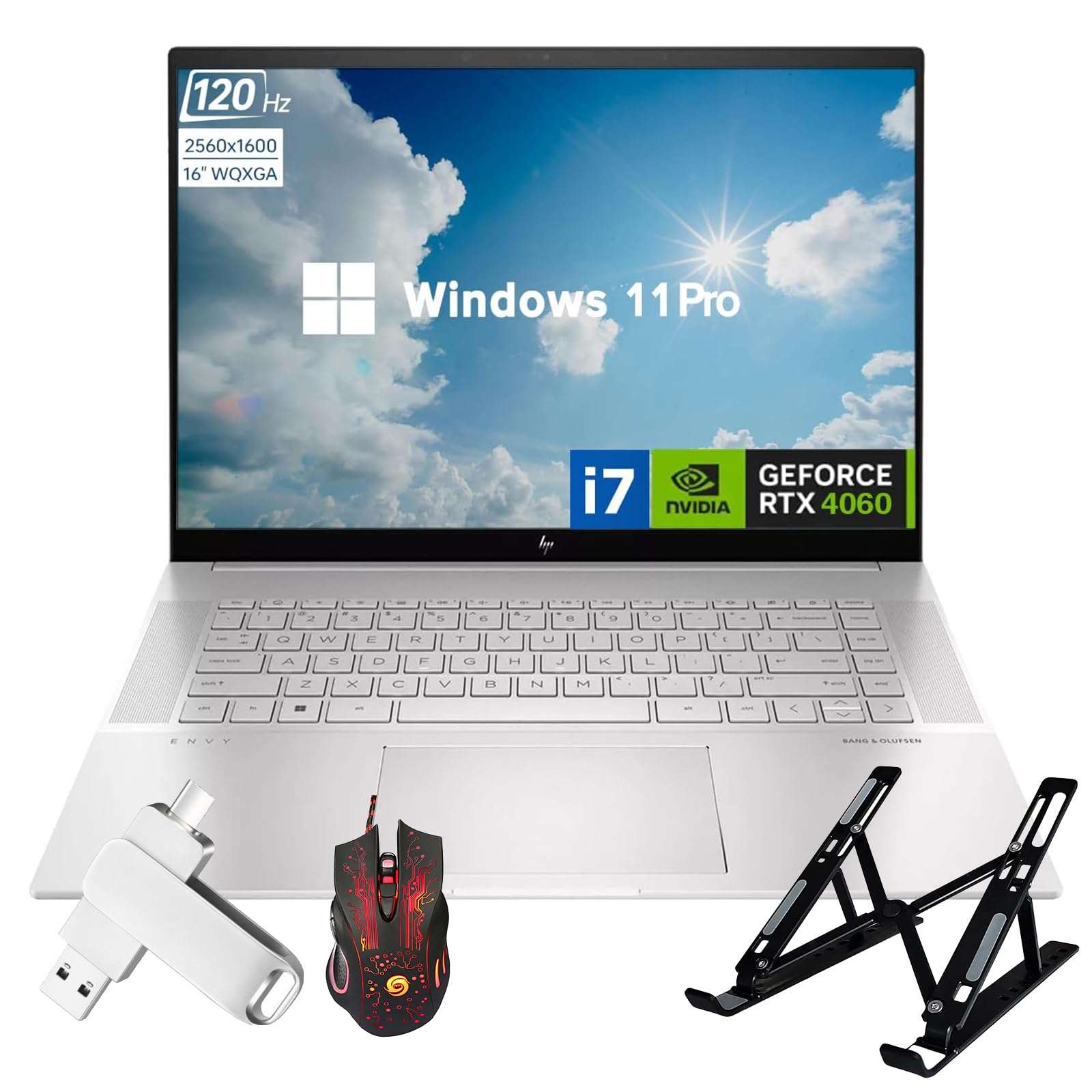 HP Envy i7 Business Laptop - 16" WQXGA Touchscreen, Intel i7-13700H, NVIDIA GeForce RTX 4060, 64 GB DDR5 RAM, 1 TB SSD, Wi-Fi 6, Backlit Keyboard， Windows 11 Pro, w/cefesfy Accessories 1