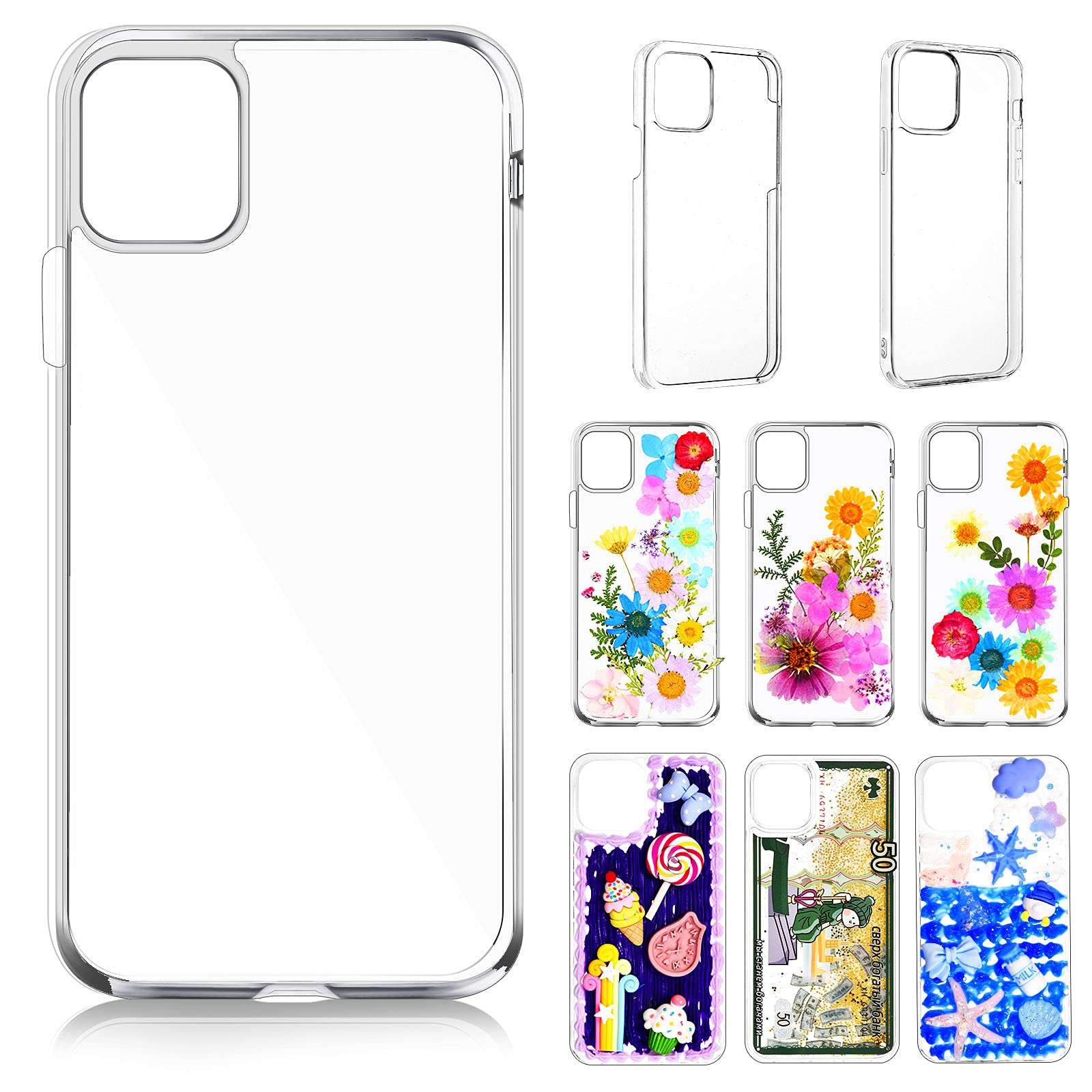 6 Pieces Epoxy Resin DIY Mobile Phone Cases Sublimation Blanks Phone Case Covers 3 Piece Hard Shells 3 Pieces Soft Shells Compatible with iPhone 11 1